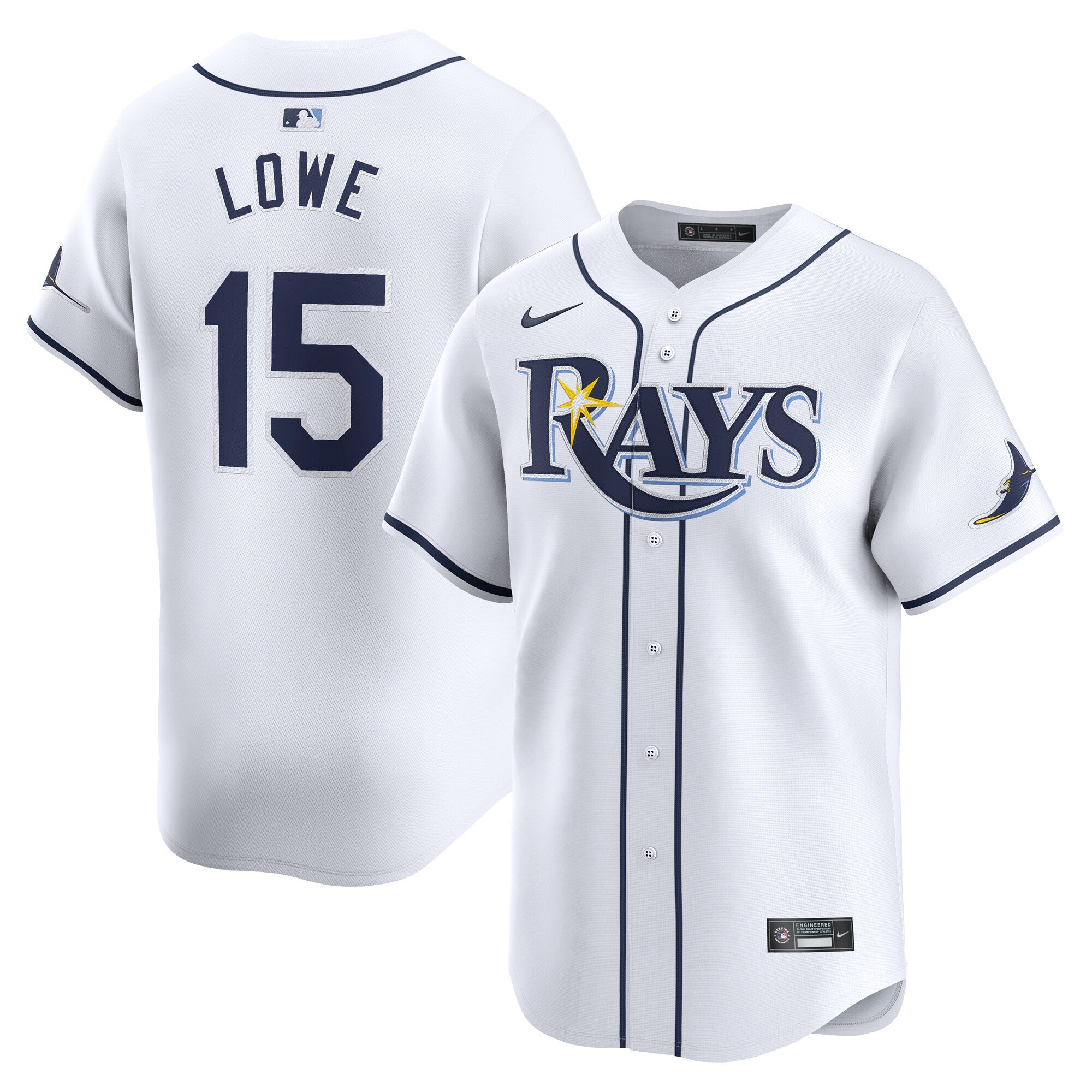 Men's Tampa Bay Rays #15 Josh Lowe  White Home Limited Player Jersey