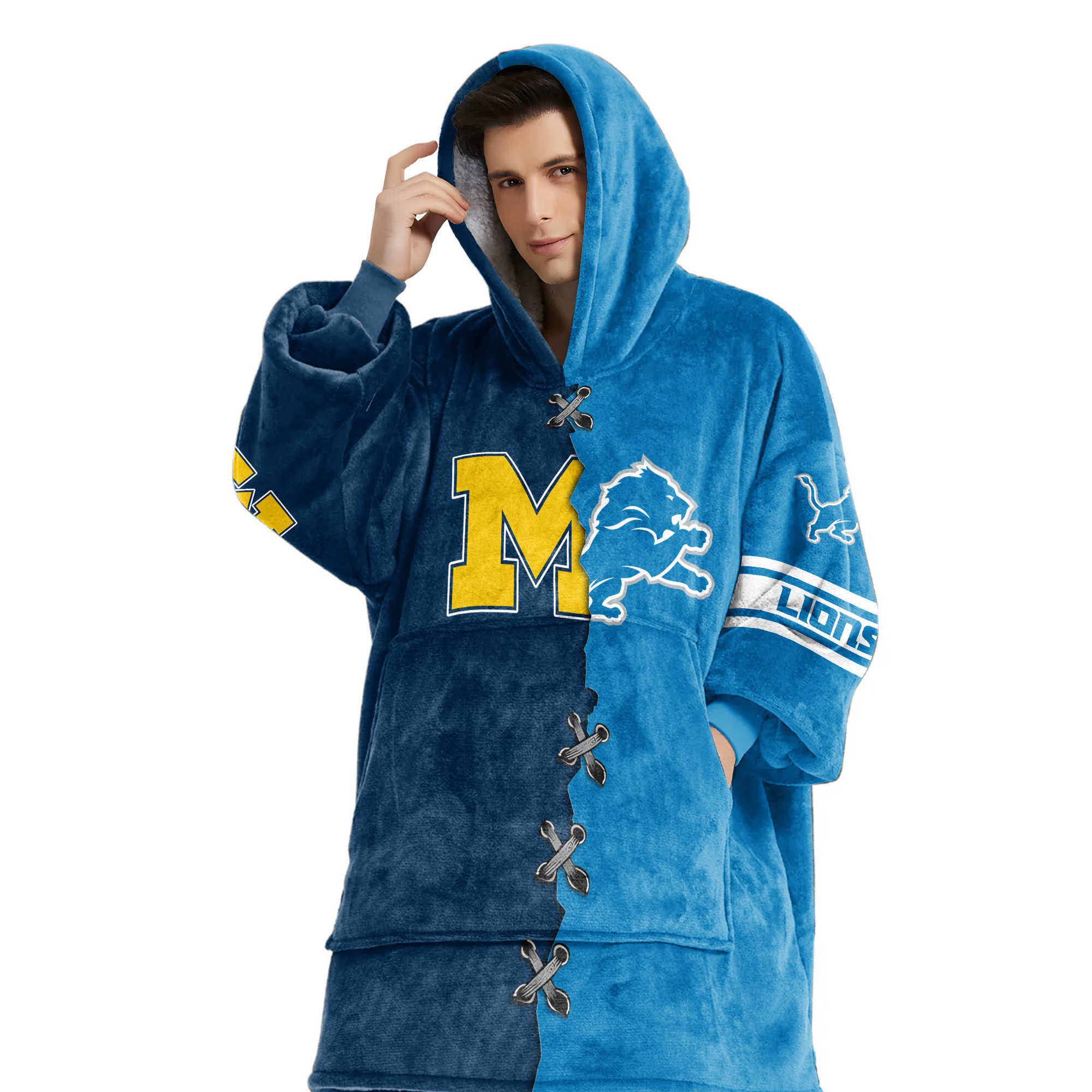 Adult Michigan Wolverines Detroit Football Unisex Blanket Hoodie