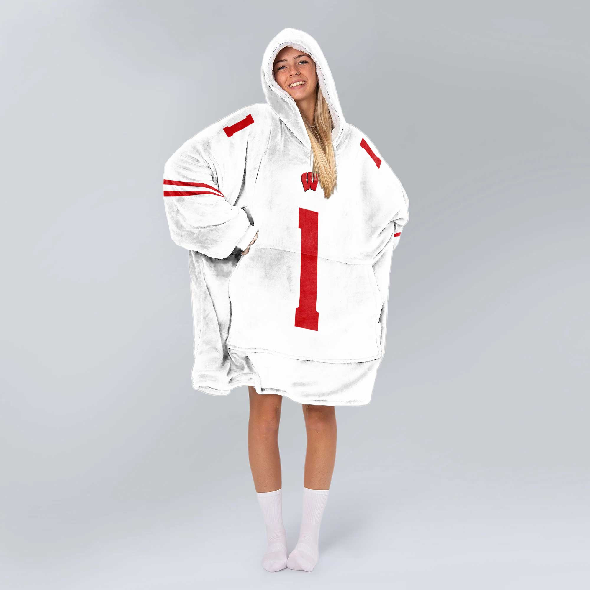 Adult #1 Wisconsin Football Unisex Blanket Hoodie