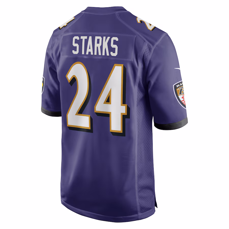 Men's Malaki Starks #24 Purple Baltimore Ravens Draft First Round Pick Game Jersey