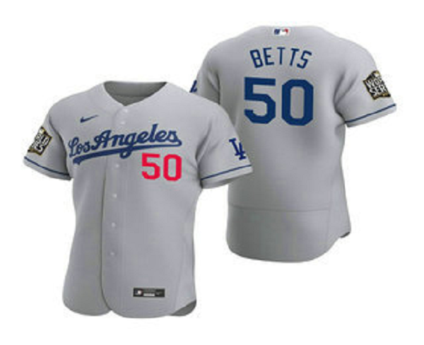 Men's Los Angeles Dodgers #50 Mookie Betts Gray 2020 World Series Road Flex Base  Jersey