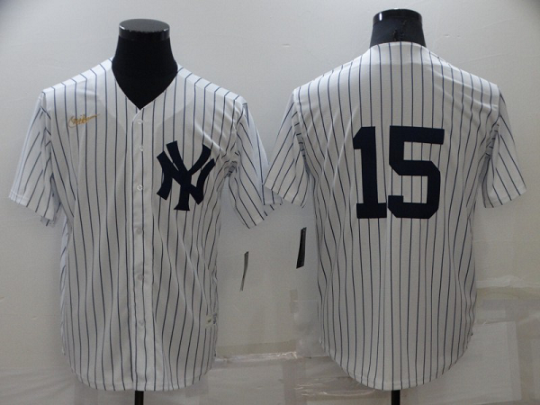 Men's  New York Yankees #15 Thurman Munson White Strip Throwback Cool Base MLB Stitched Jersey