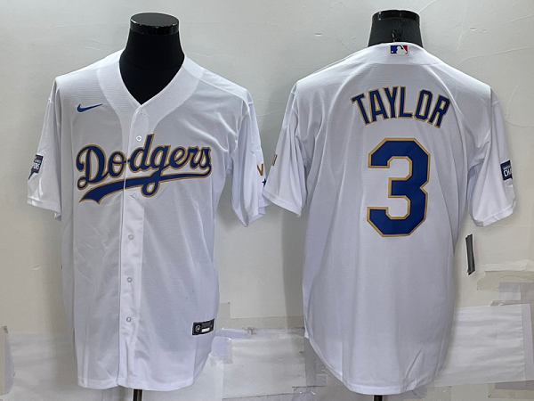 Men's  Los Angeles Dodgers #3 Chris Taylor White Stitched MLB Cool Base Jersey