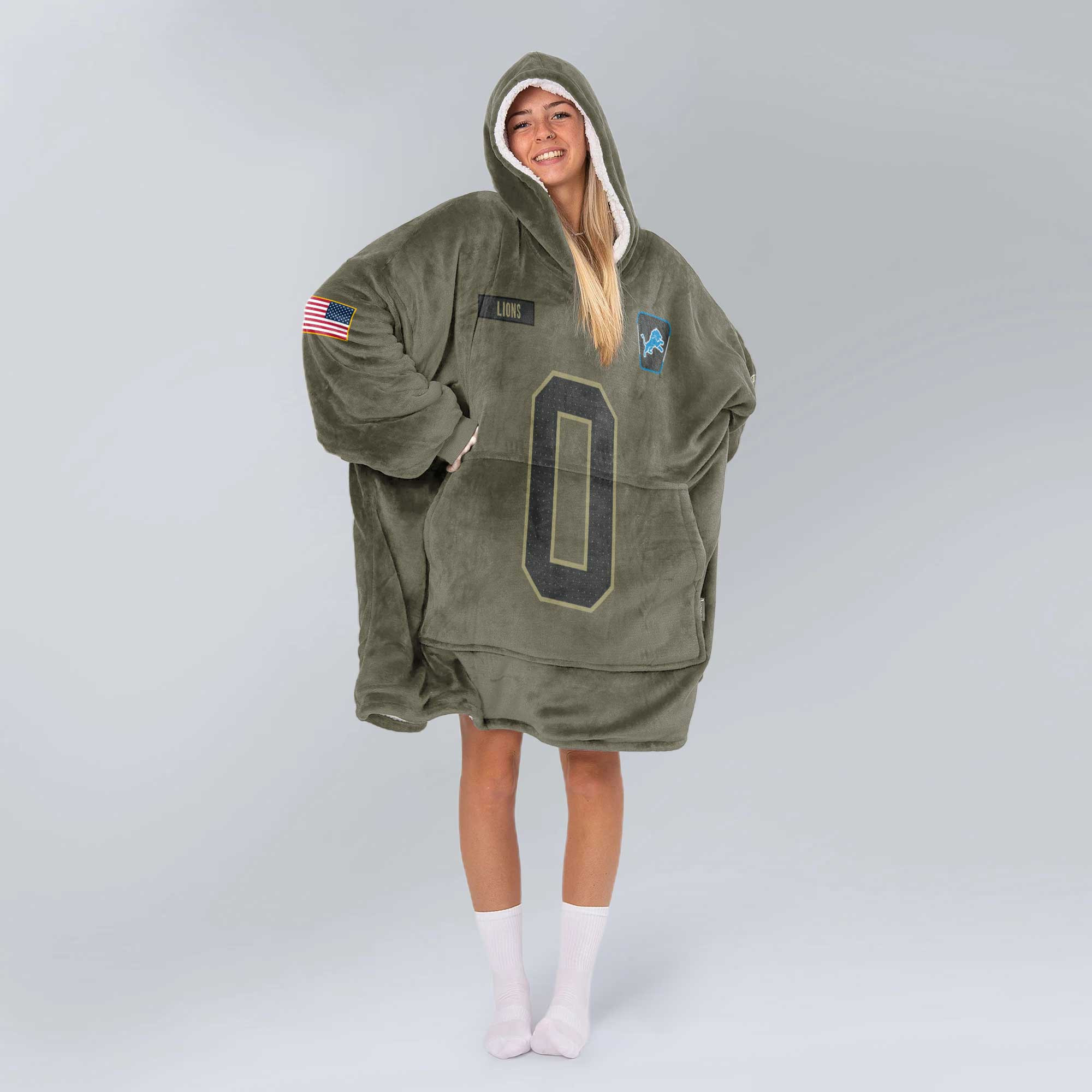 Army J.G 0 Detroit Football Unisex Blanket Hoodie