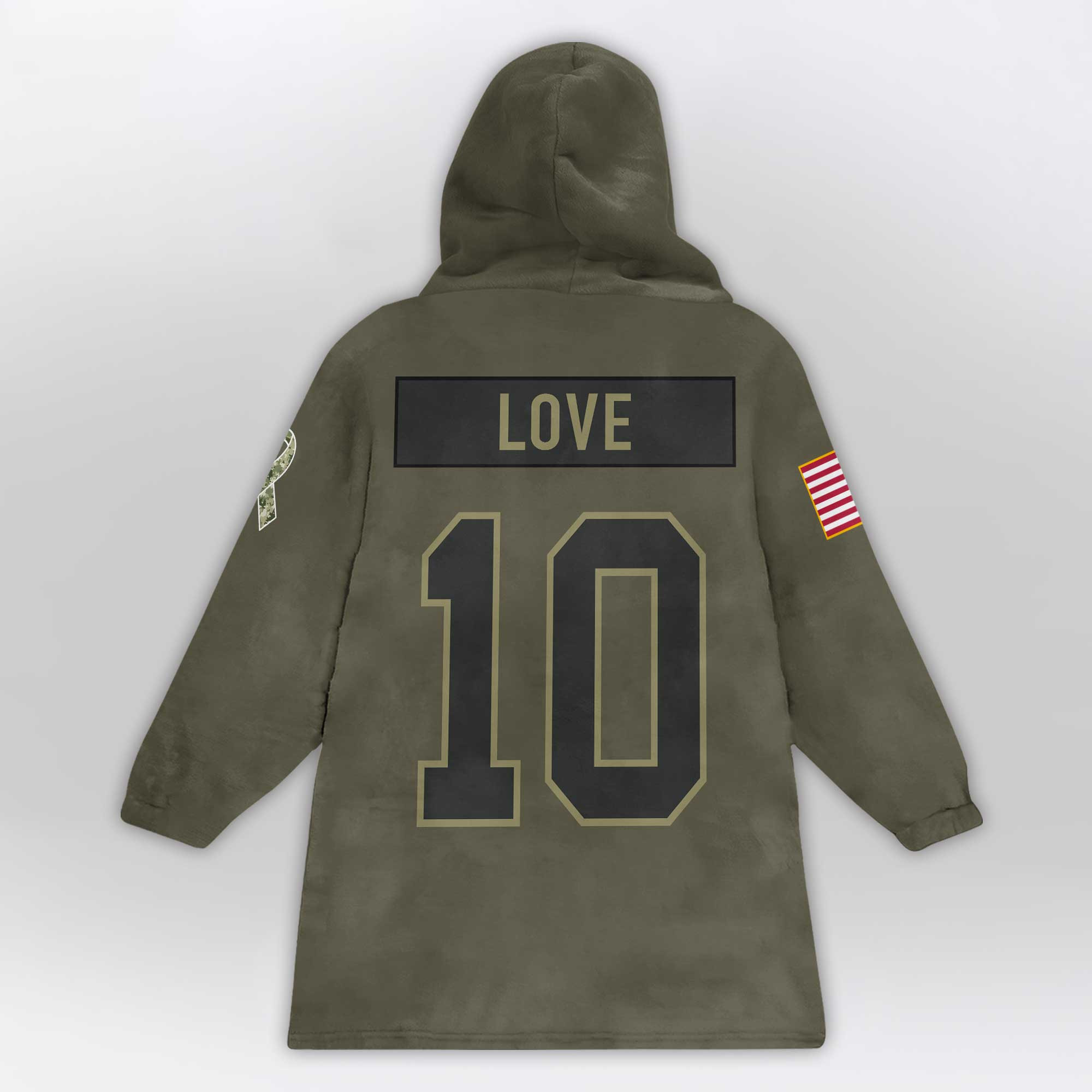Adult J.L 10 Green Bay Football Blanket Hoodie – Olive Salute to Service