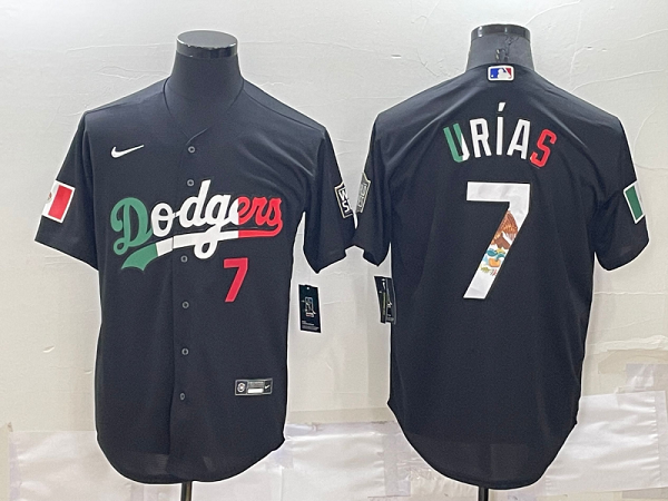 Men's  Los Angeles Dodgers #7 Julio Urias Black Mexico Throwback Cool Base MLB Jersey