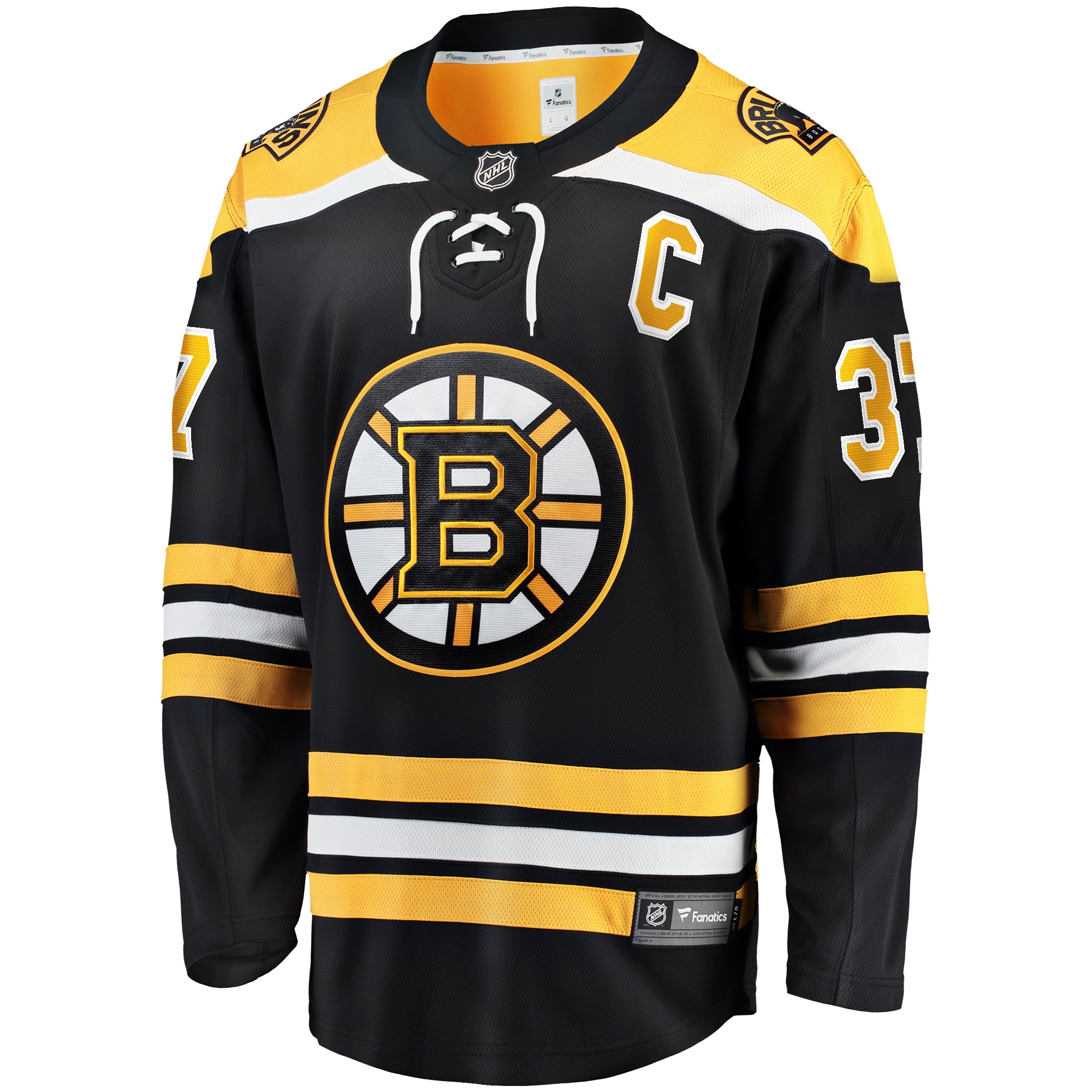 Patrice Bergeron Boston Bruins Captain Patch Home Breakaway Jersey - Black