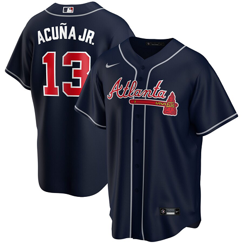 Men's  Atlanta Braves #13 Ronald Acuna Jr.  Navy Alternate 2020 MLB Jersey