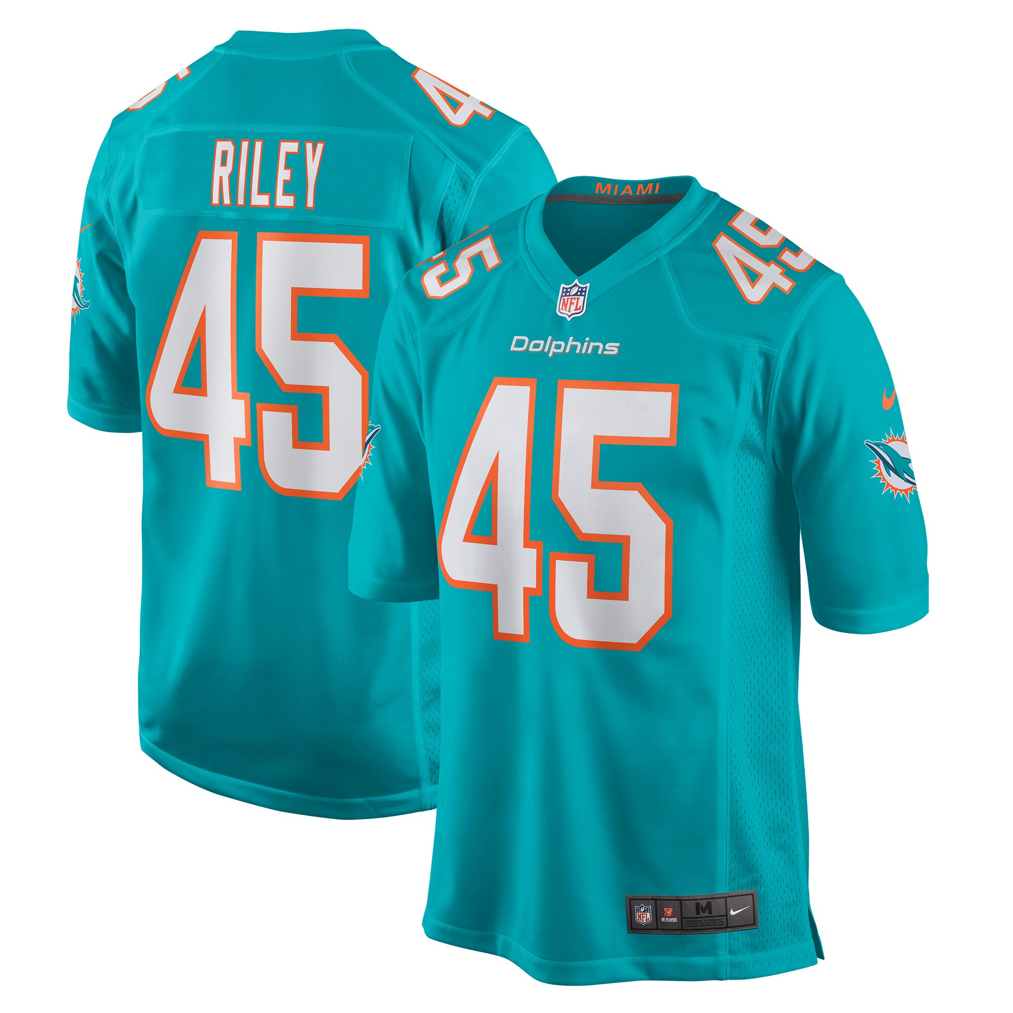 Duke Riley Miami Dolphins Game Jersey - Aqua