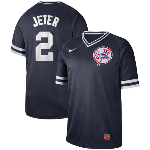 Men's  New York Yankees #2 Derek Jeter Navy Cooperstown Collection Legend V-Neck MLB Jersey
