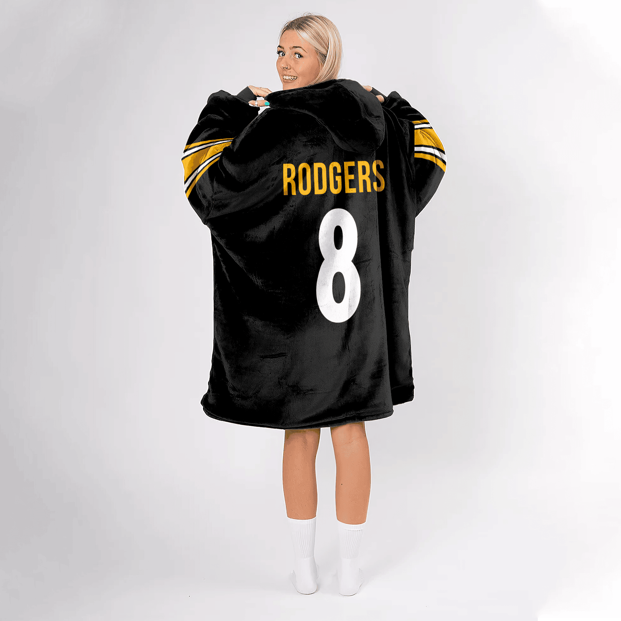 Adult 8 Pittsburgh Football Unisex Blanket Hoodie