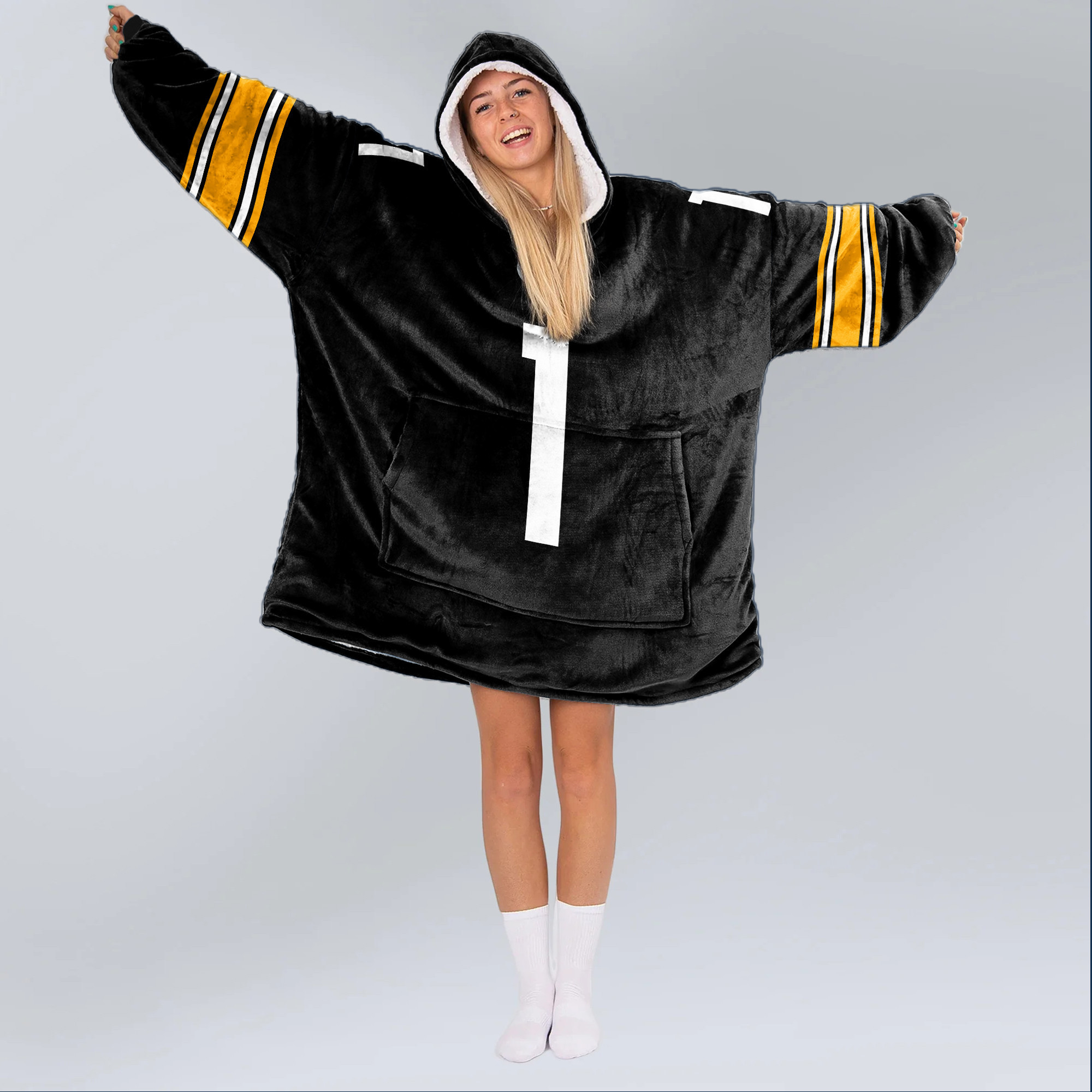 Adult S.D 1 Pittsburgh Football Unisex Blanket Hoodie