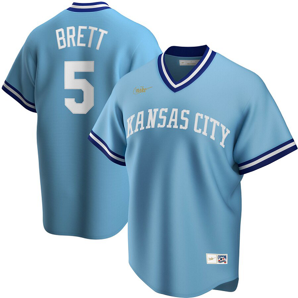 Men's  Kansas City Royals #5 George Brett Road Cooperstown Collection Player Light Blue MLB Jersey