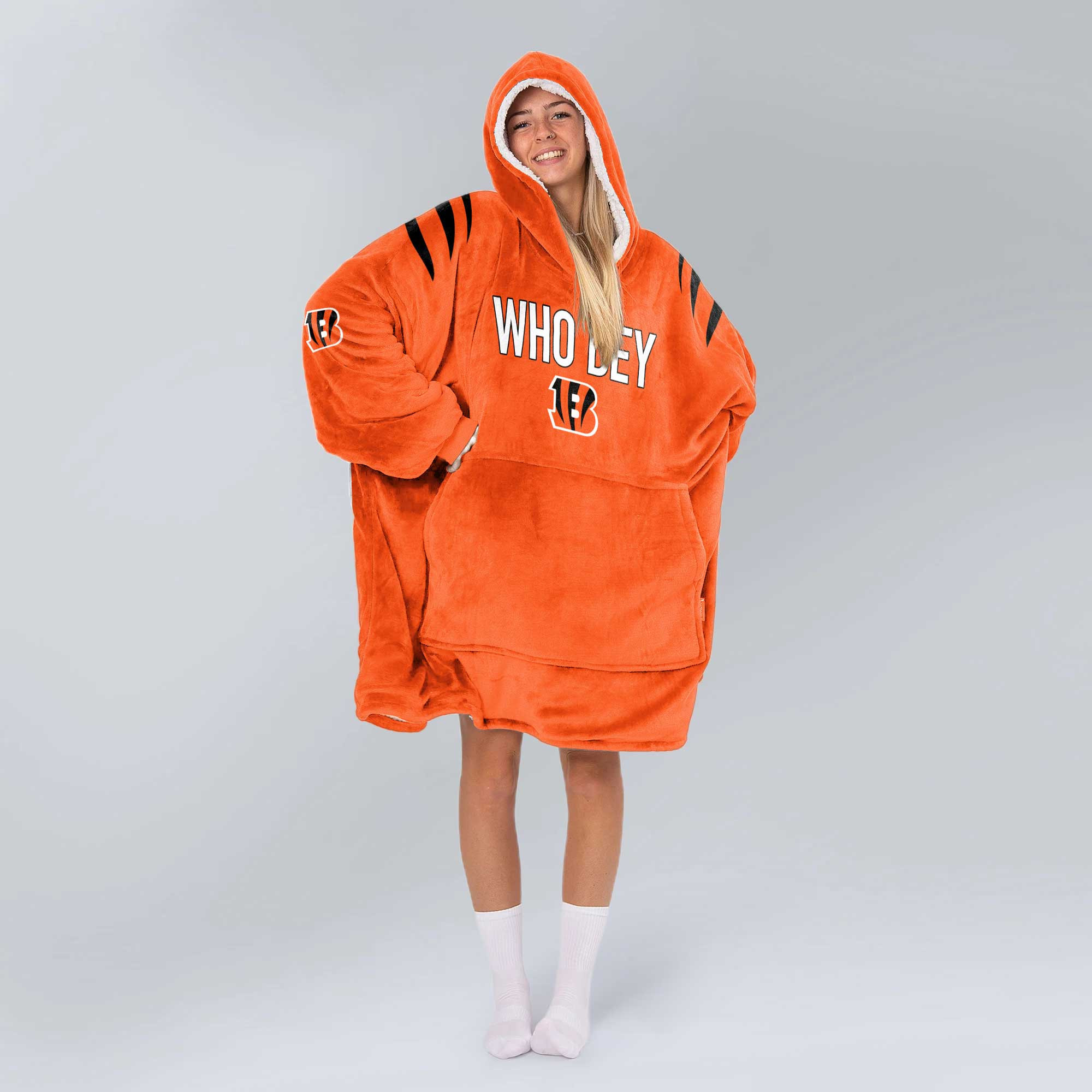 Adult Who Dey 9 Cincinnati Football Unisex Blanket Hoodie