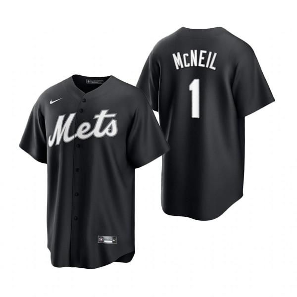 Men's New York Mets #1 Jeff McNeil  Black White Cool Base MLB Official Jersey