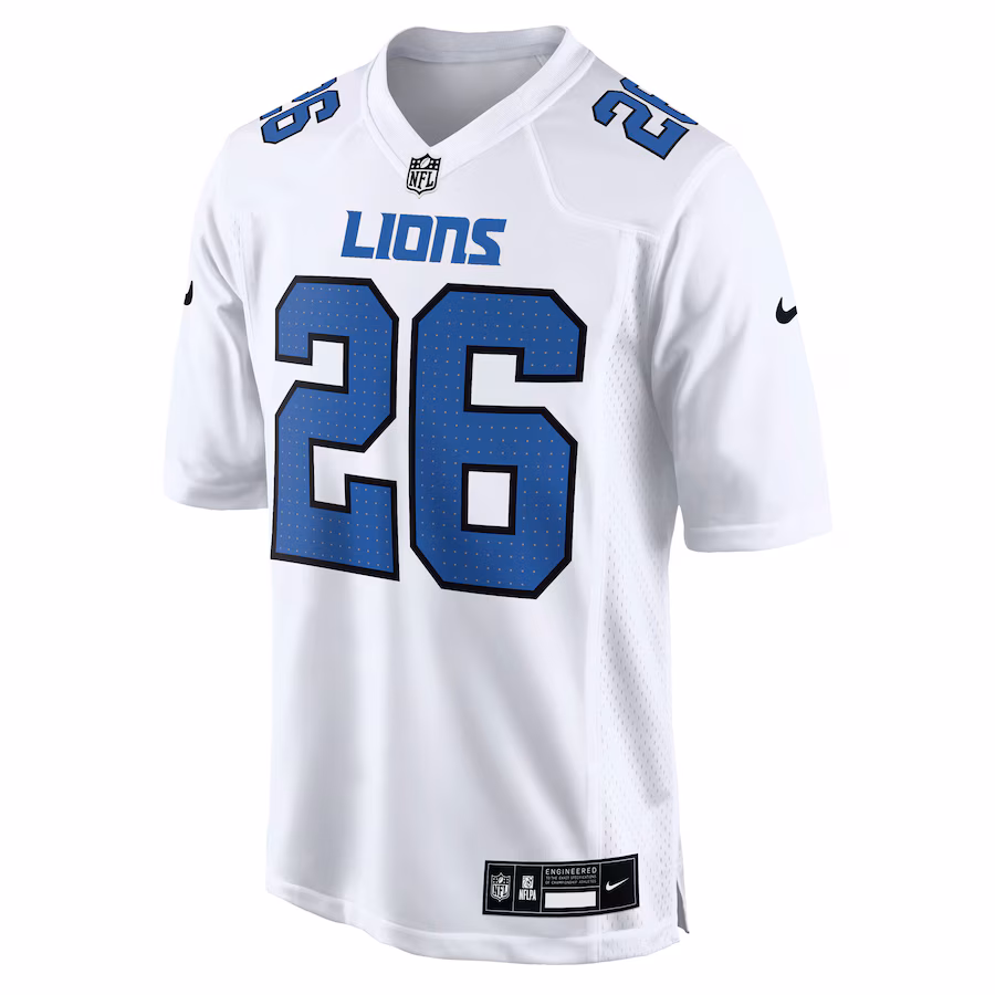 Men's Jahmyr Gibbs #26 White Detroit Lions Tundra Fashion Game Jersey