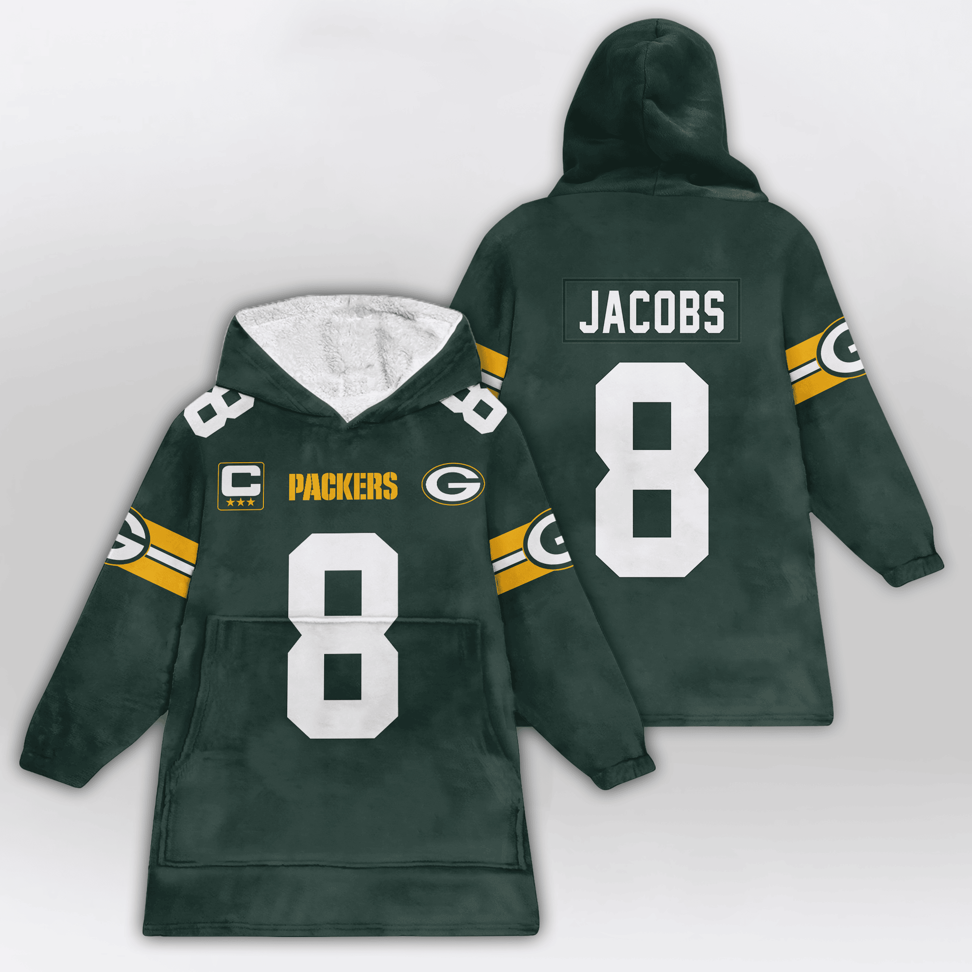 Kid J.J 8 Captain Green Bay Football Unisex Blanket Hoodie