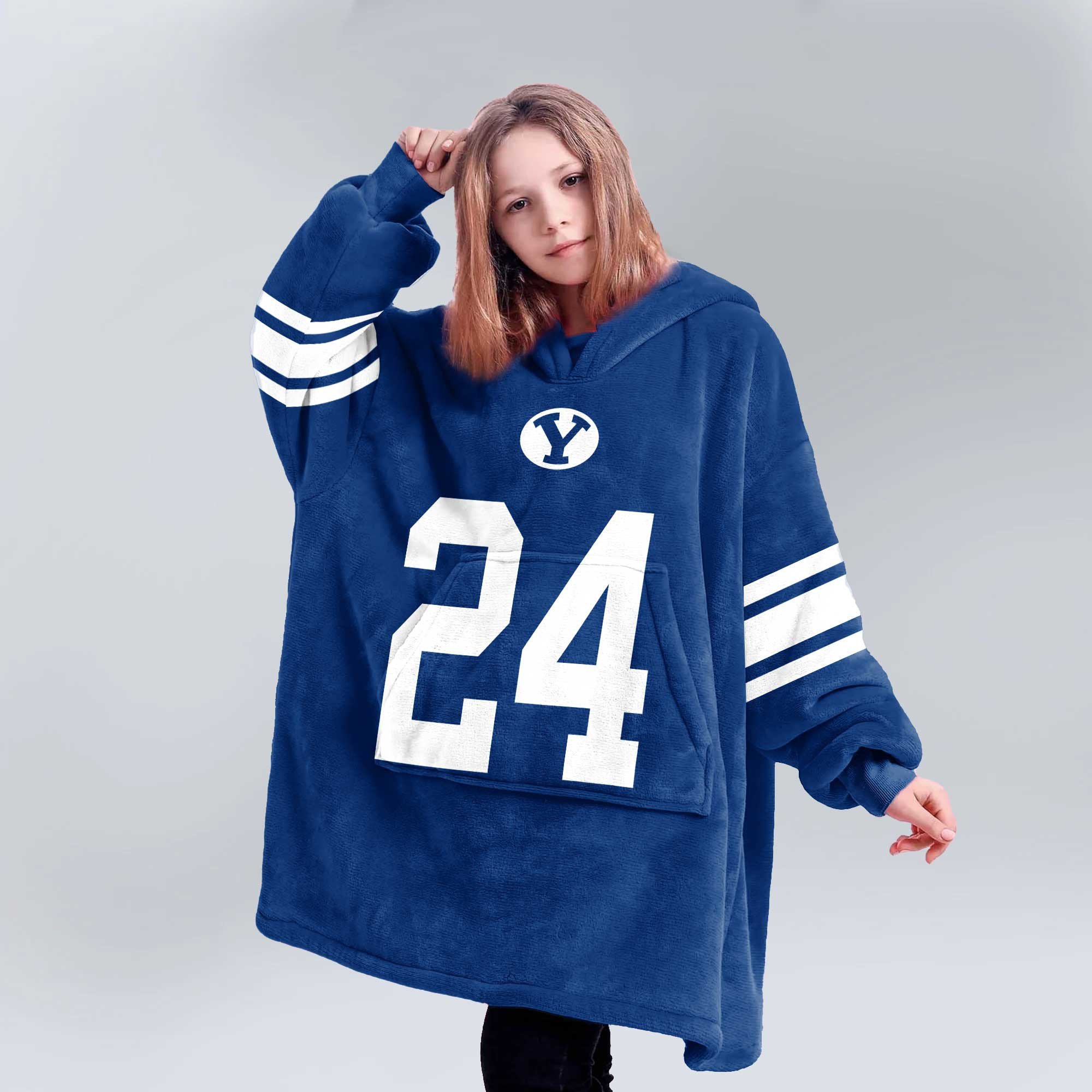 Adult #24 BYU Cougars Football Unisex Blanket Hoodie