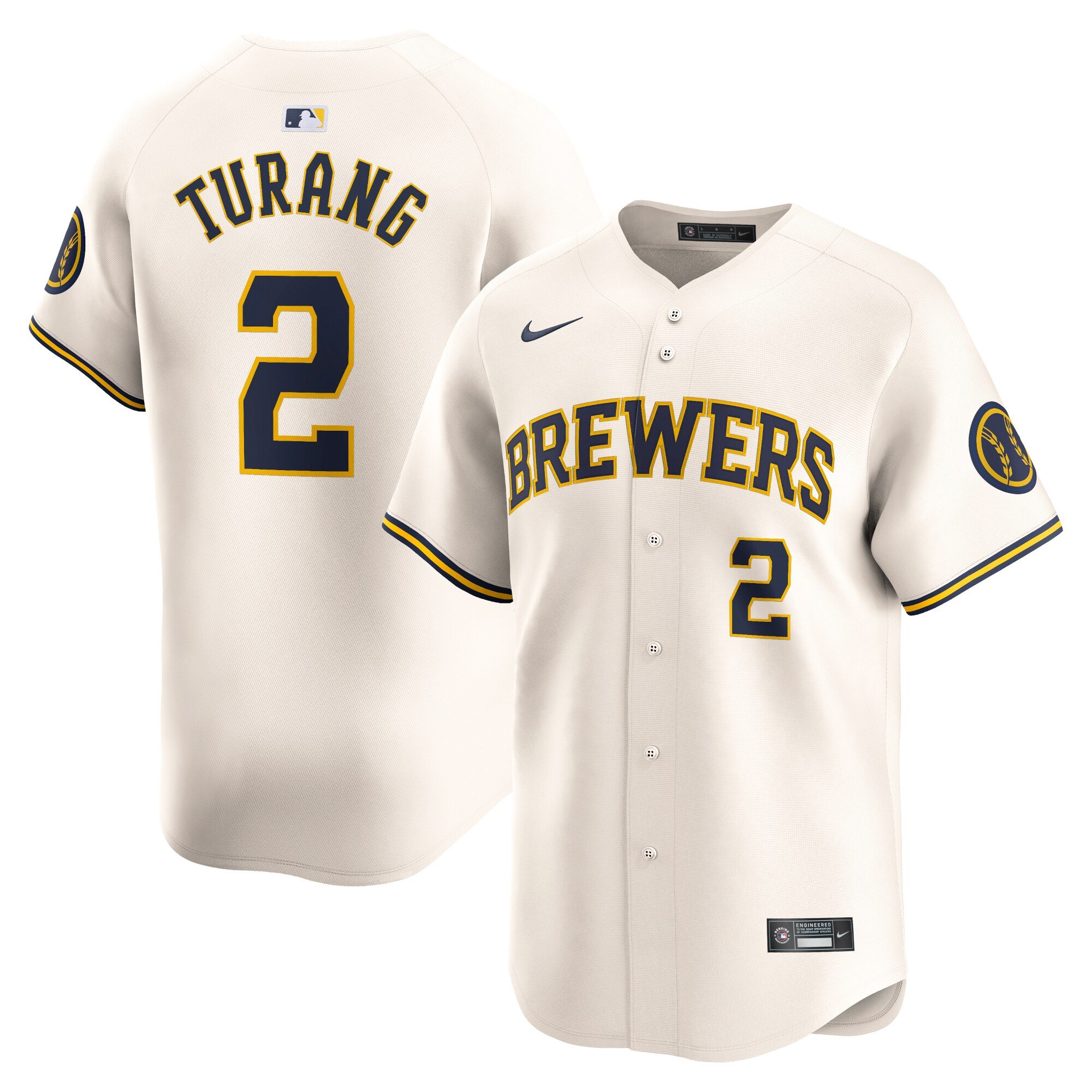 Men's Milwaukee Brewers #2 Brice Turang  Cream Home Limited Player Jersey