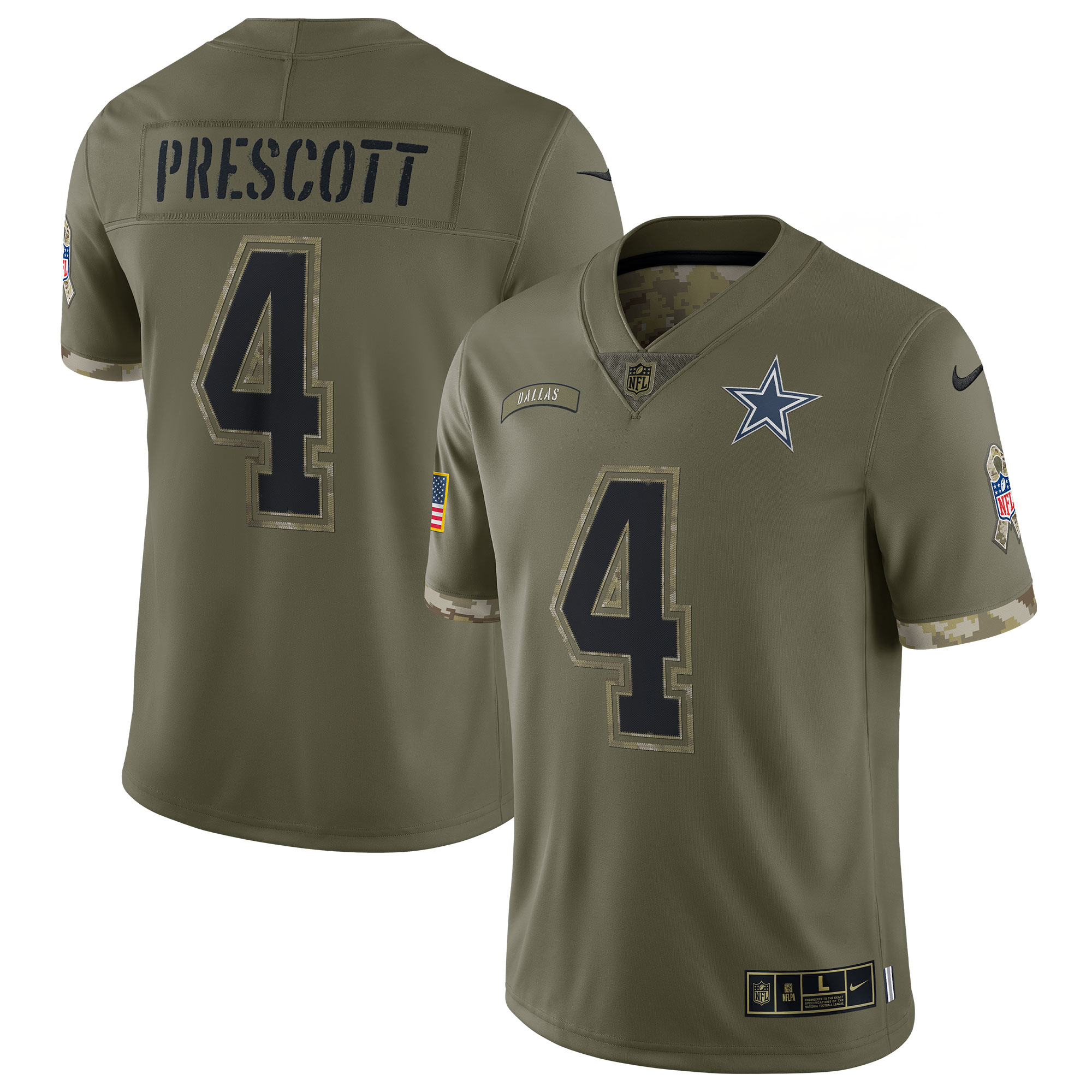 Dak Prescott Dallas Cowboys  Youth 2022 Salute To Service Player Limited Jersey - Olive