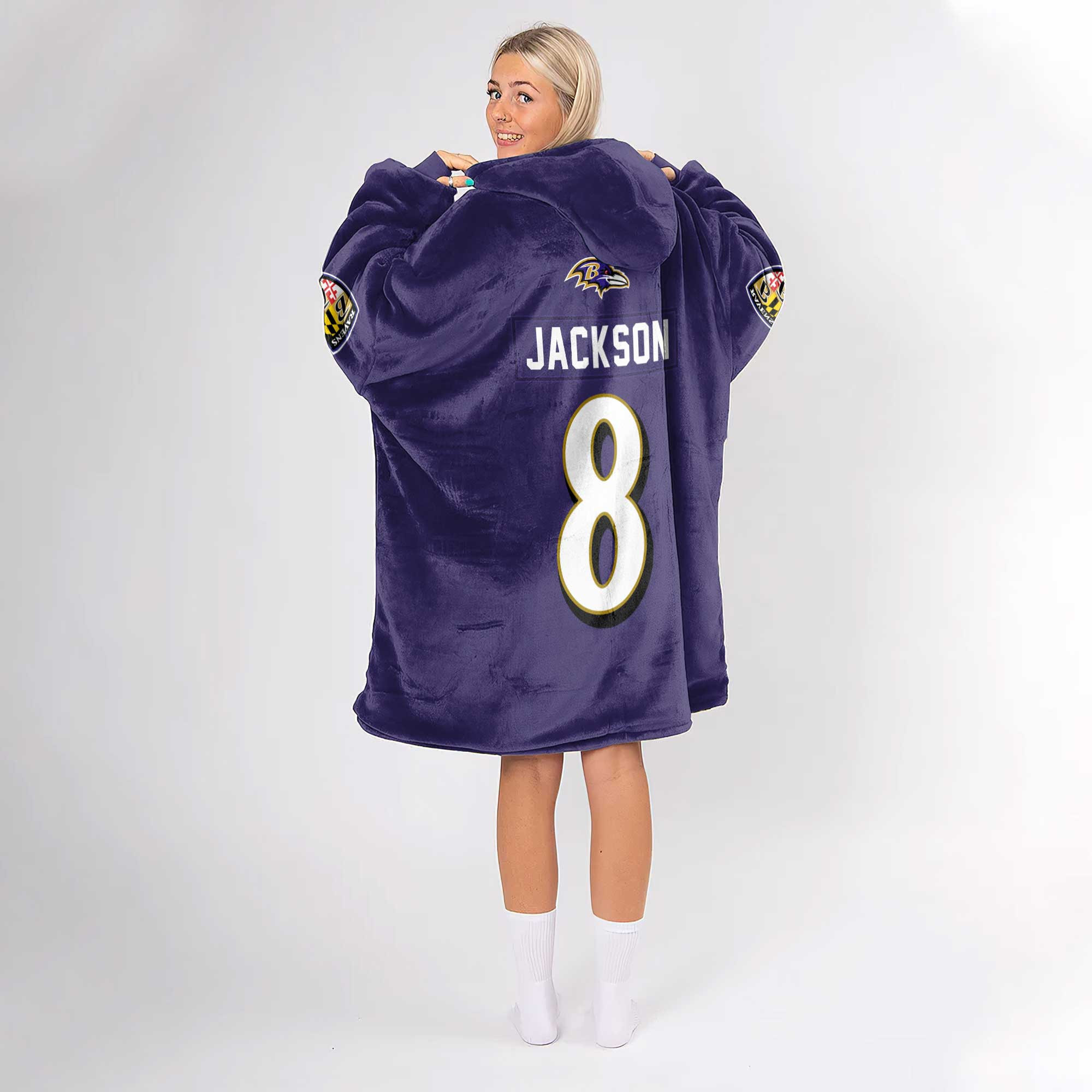 Adult L.J 8 Baltimore Football Unisex Blanket Hoodie