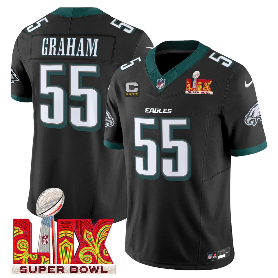Men's #55 Brandon Graham Black 2025 Super Bowl LIX And 4-Star C Game Jersey