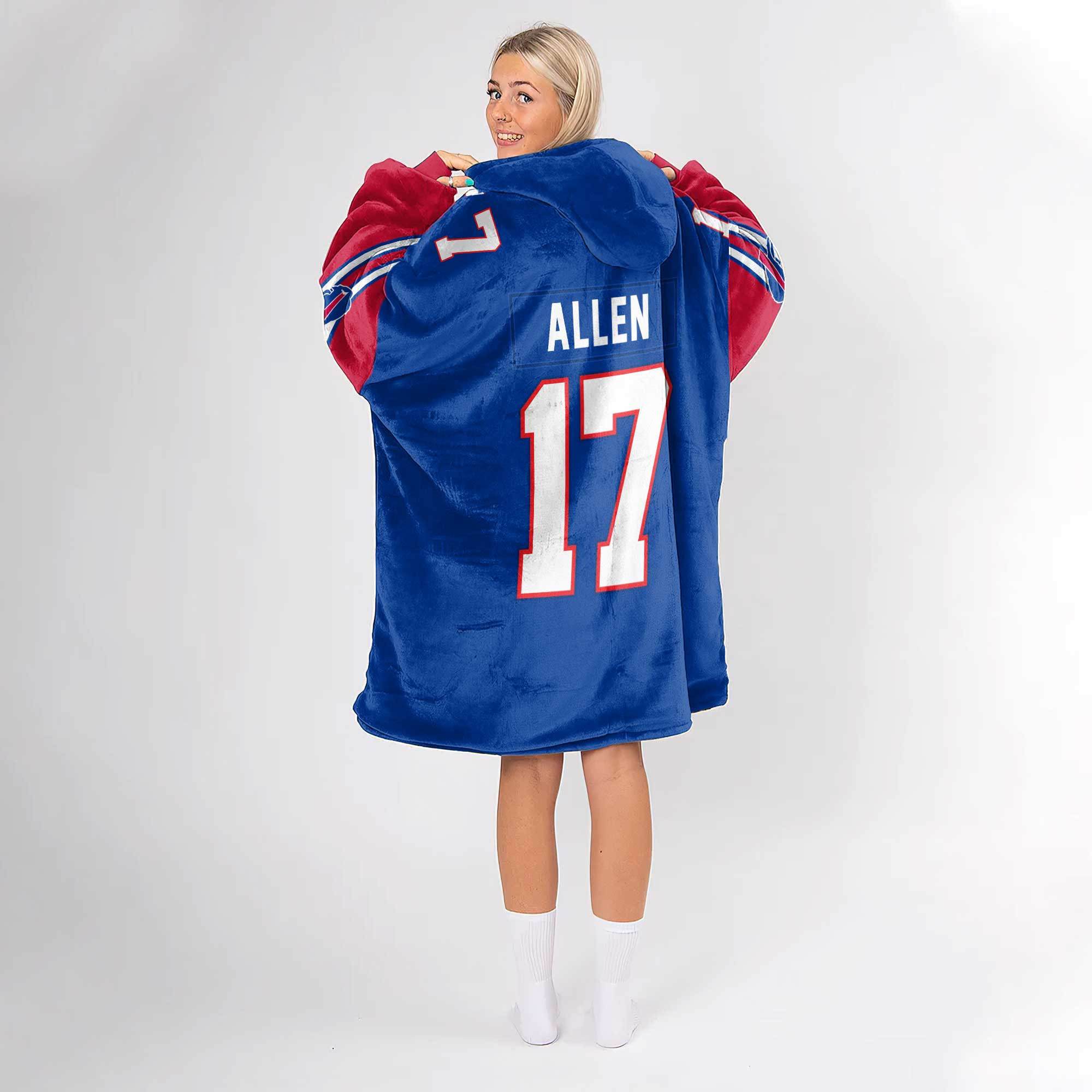 Adult 17 Buffalo Football Unisex Blanket Hoodie