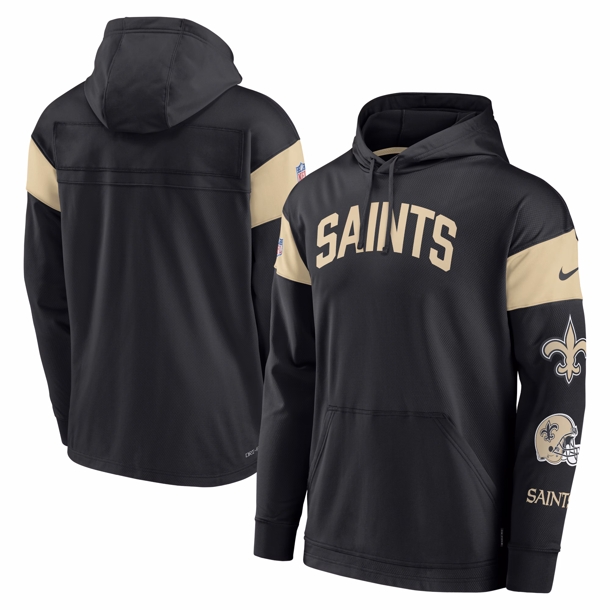 New Orleans Saints Sideline Athletic Arch Jersey Performance Pullover Hoodie - Black