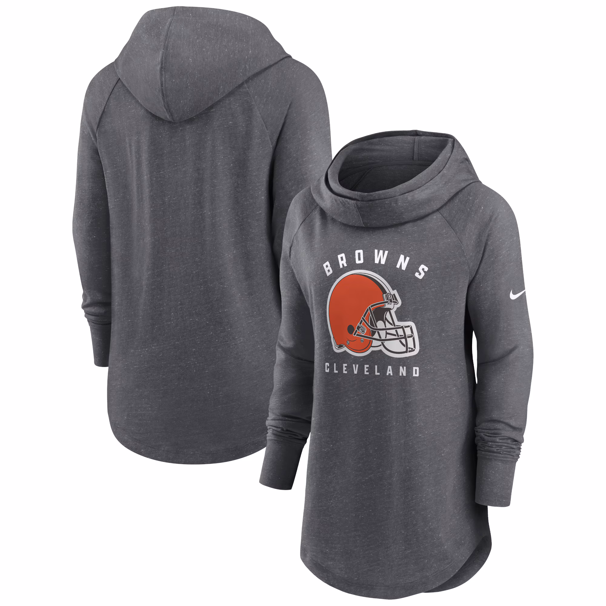 Cleveland Browns Women's Raglan Funnel Neck Pullover Hoodie - Heather Charcoal