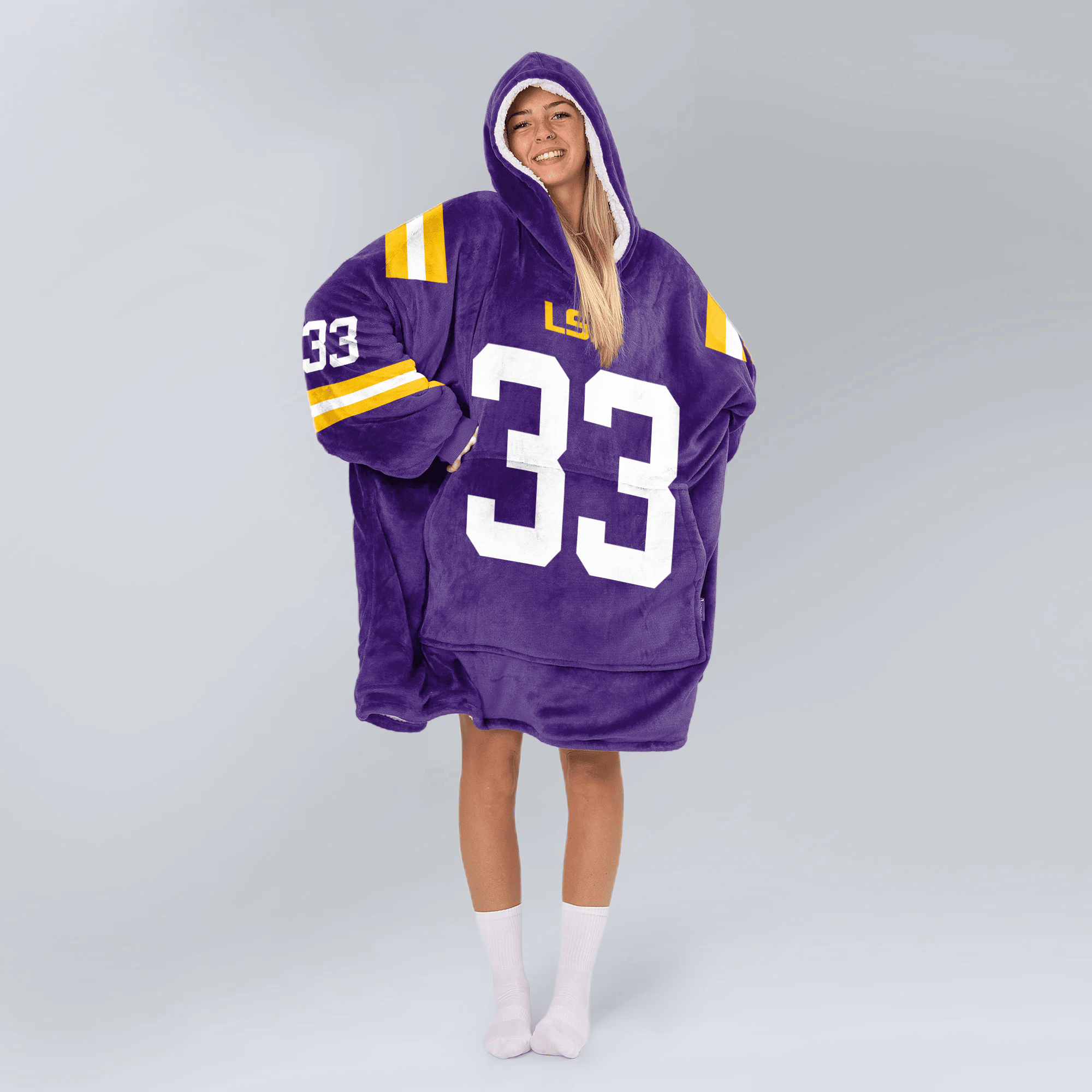 Adult W.W 33 LSU Football Unisex Blanket Hoodie