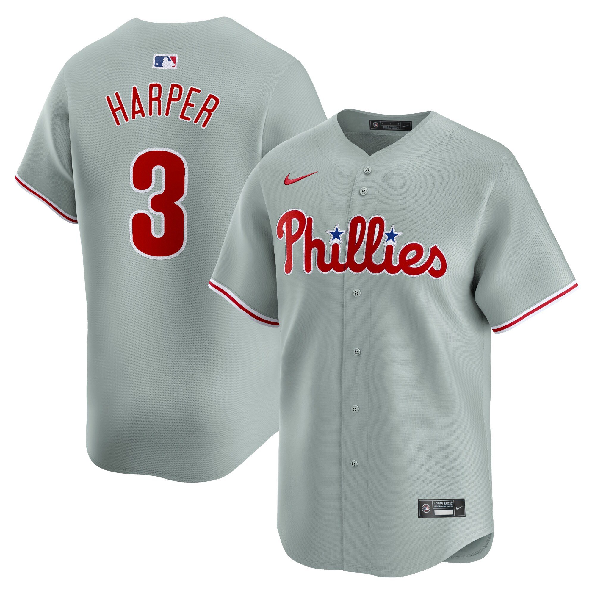 Men's Philadelphia Phillies #3 Bryce Harper  Gray Away Limited Player Jersey