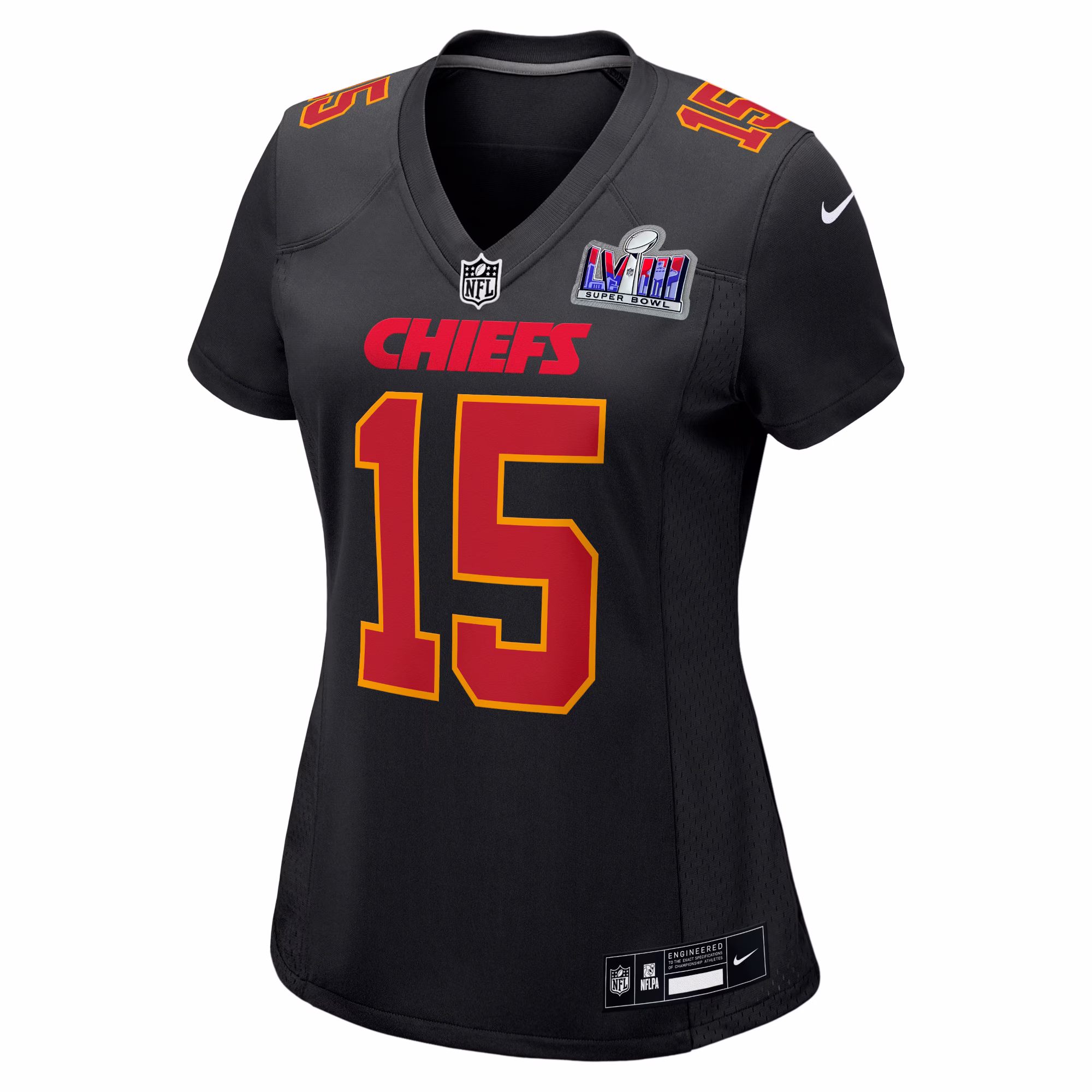 Patrick Mahomes Kansas City Chiefs  Women's 2023 Super Bowl LVIII Carbon Fashion Game Player Jersey - Black