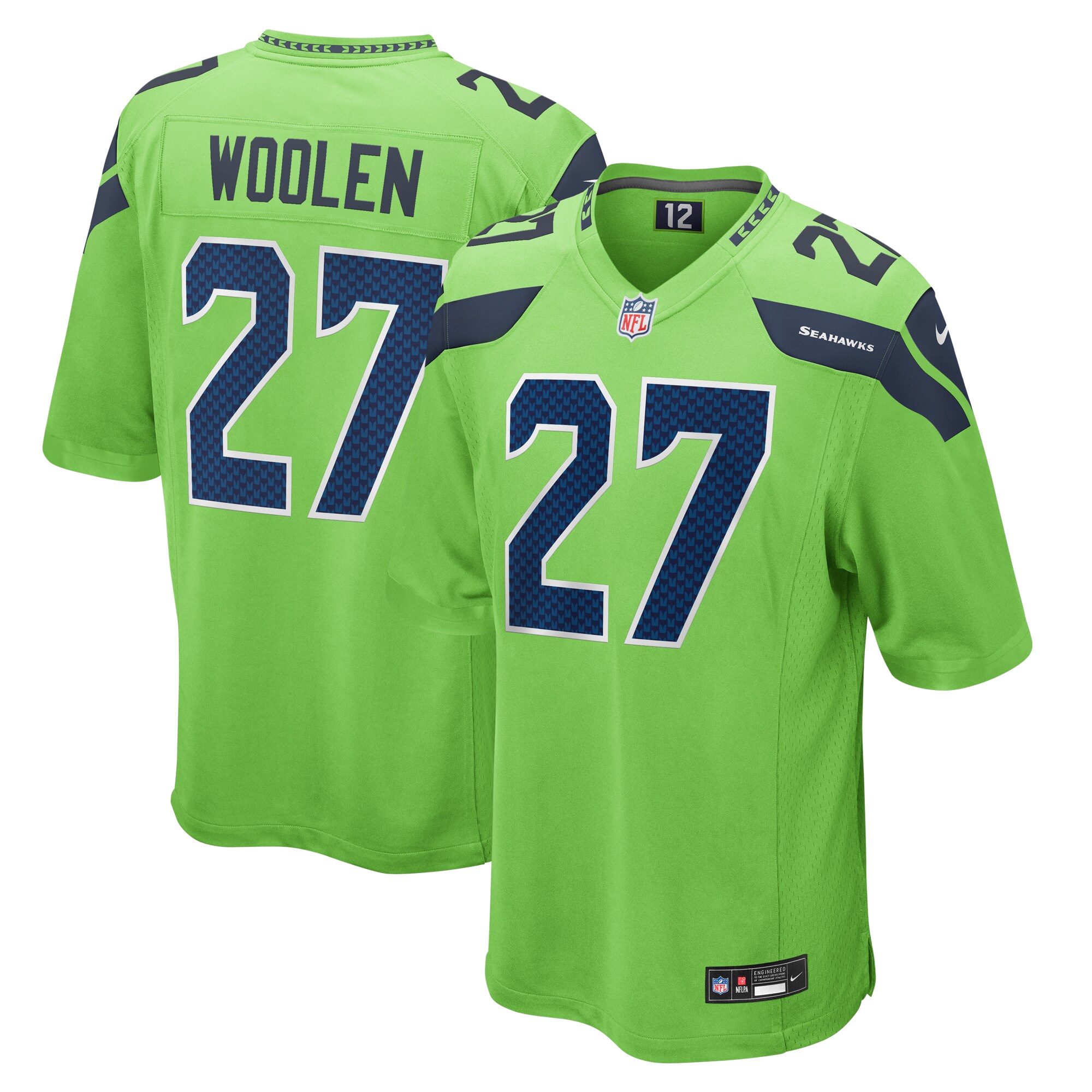 Tariq Woolen Seattle Seahawks  Game Jersey - Neon Green