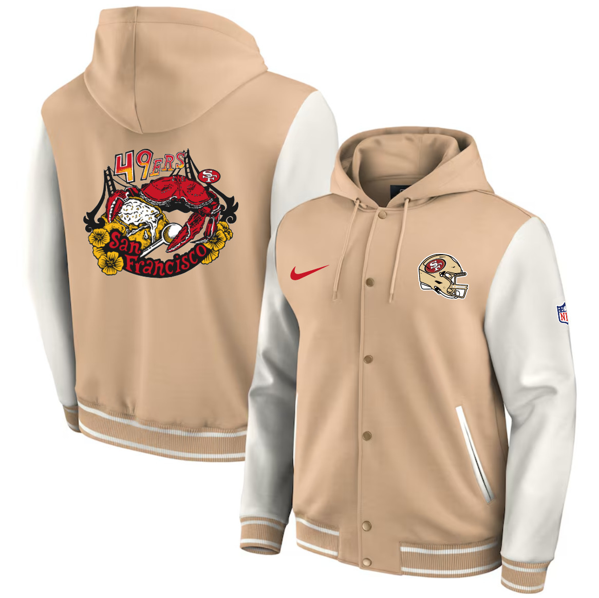 Men's San Francisco 49ers 49ers  by Fanatics Baseball Full-Snap Tri-Blend Hoodie Jacket - Tan