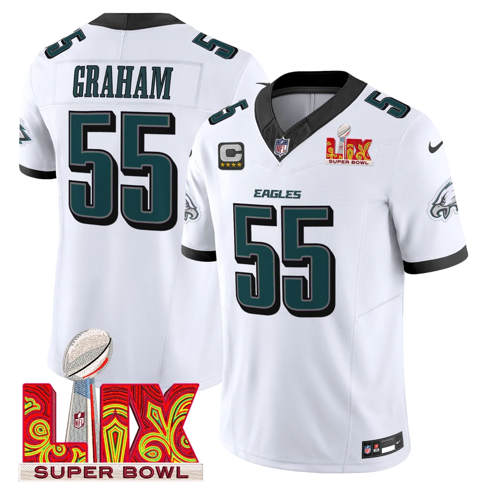 Men's #55 Brandon Graham White 2025 Super Bowl LIX And 4-Star C Game  Jersey
