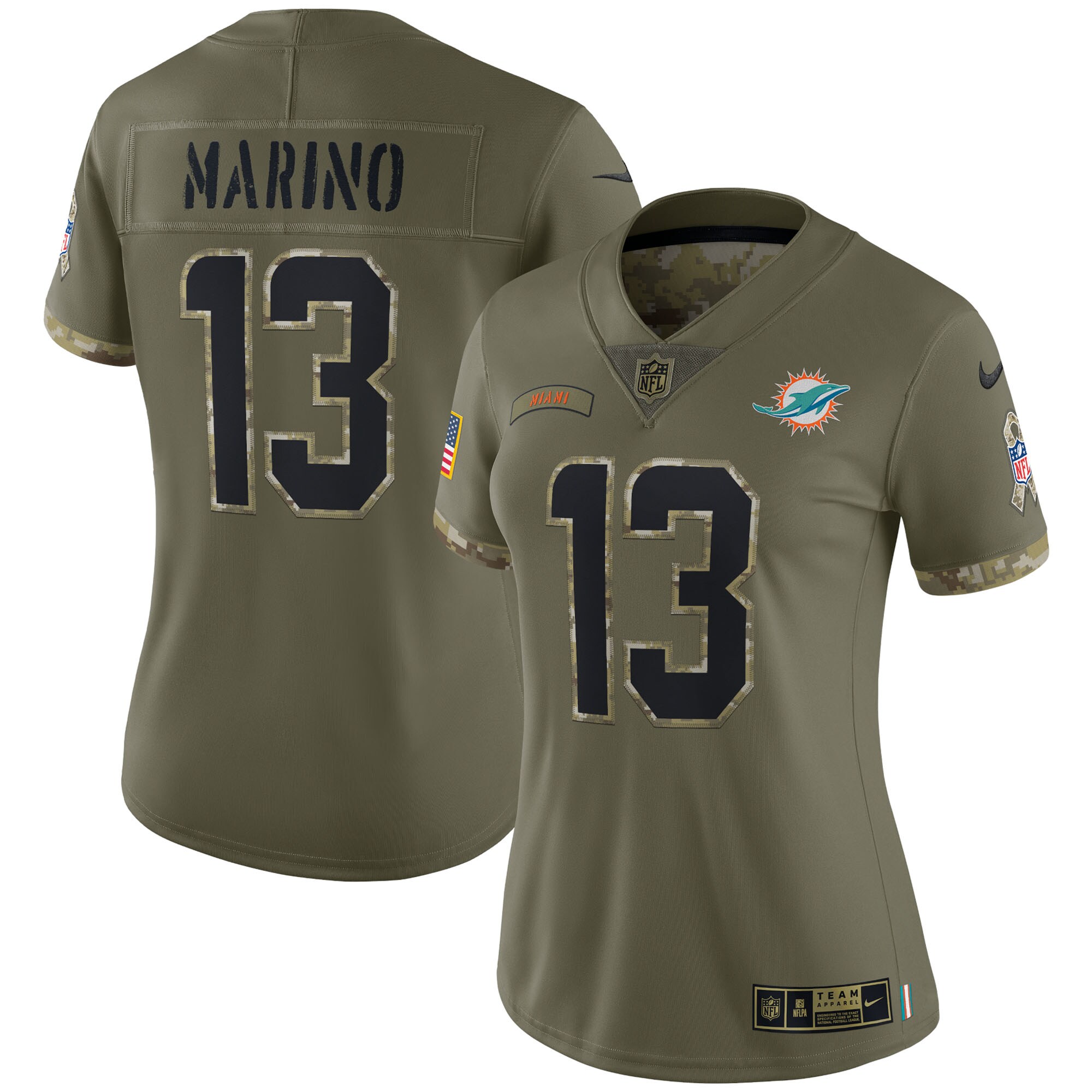 Dan Marino Miami Dolphins  Women's 2022 Salute To Service Retired Player Limited Jersey - Olive