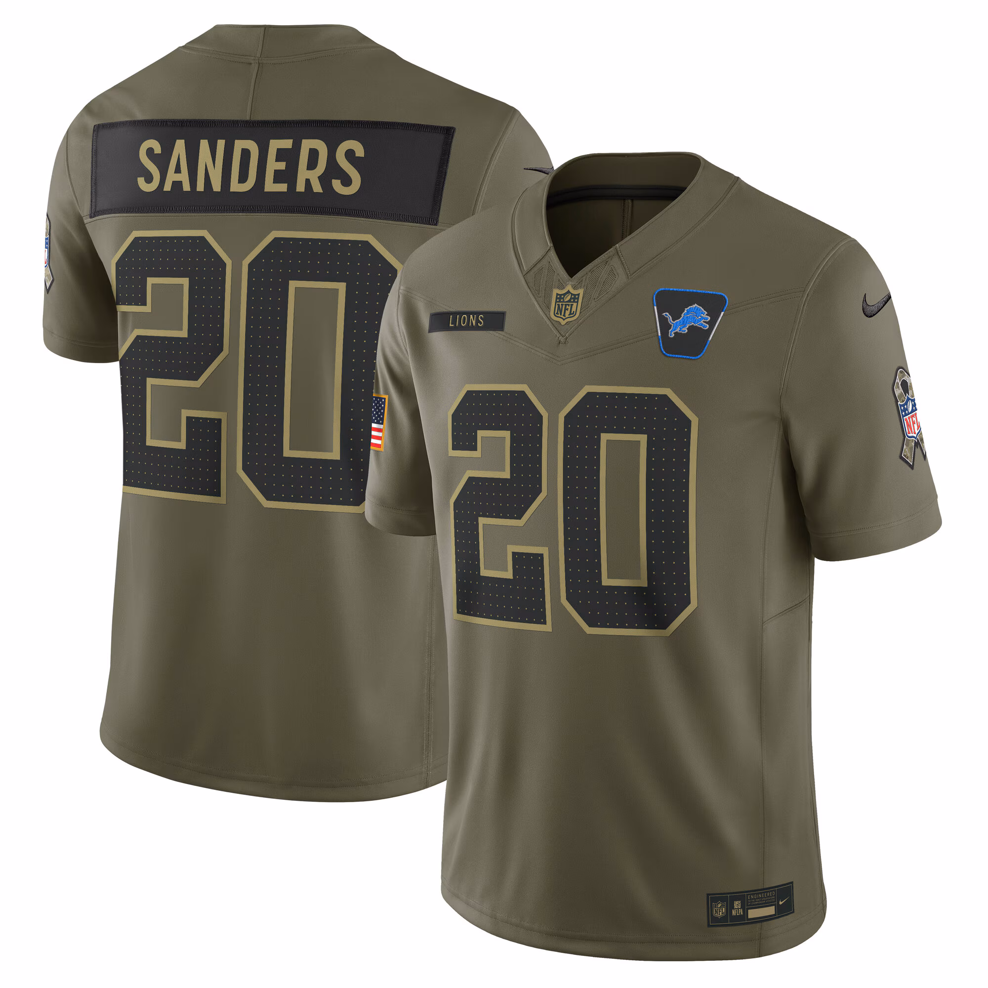 Men's Detroit Lions Barry Sanders Olive 2025 Salute to Service Retired Limited Jersey