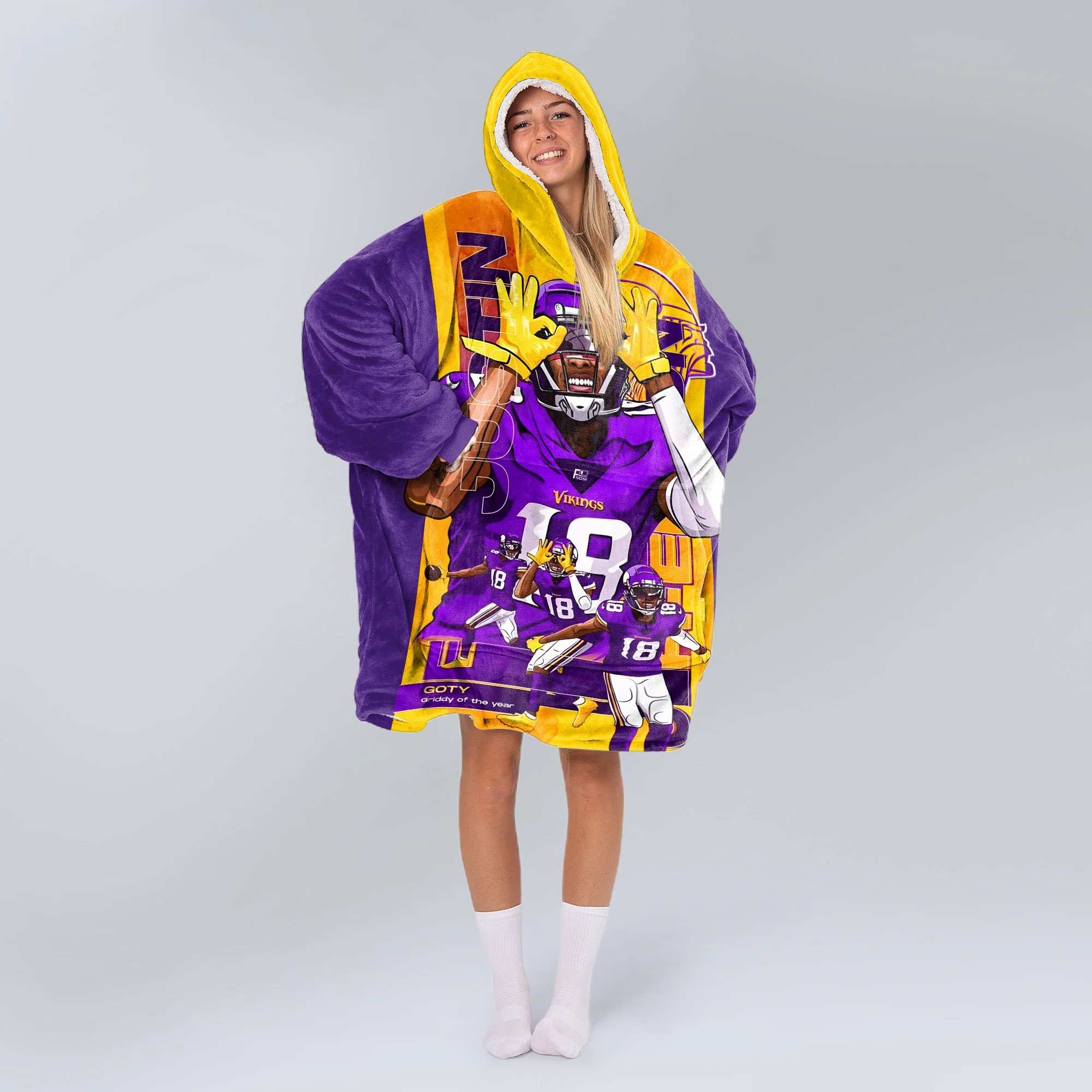 Adult JJ 18 Minnesota Football Unisex Blanket Hoodie