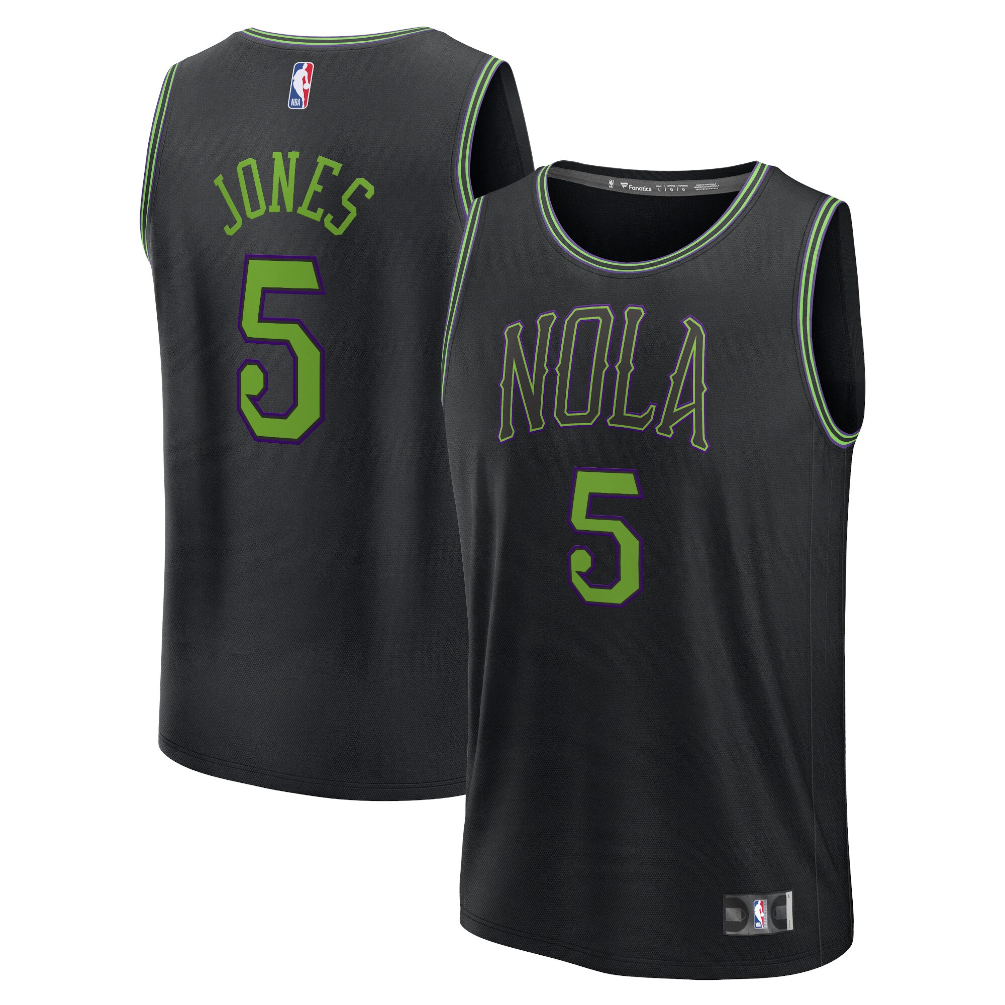 Unisex New Orleans Pelicans Herbert Jones  Black 2023/24 Fast Break Jersey - City Edition