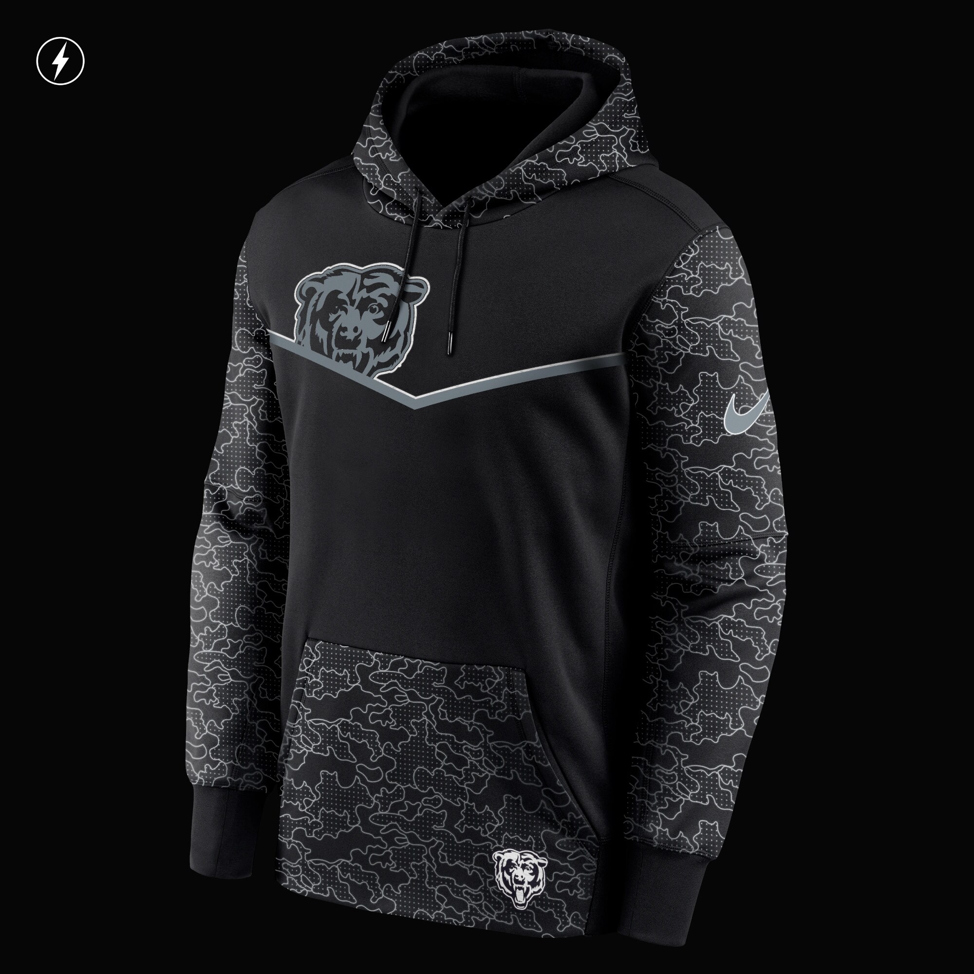 Chicago Bears RFLCTV Chevron Pullover Hoodie - Black