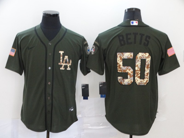 Men's Los Angeles Dodgers #50 Mookie Betts Green Salute To Service Stitched MLB Cool Base  Jersey