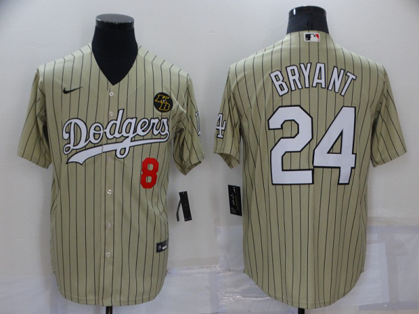 Men's  Los Angeles Dodgers #8 #24 Kobe Bryant Cream Stitched MLB Cool Base Jersey