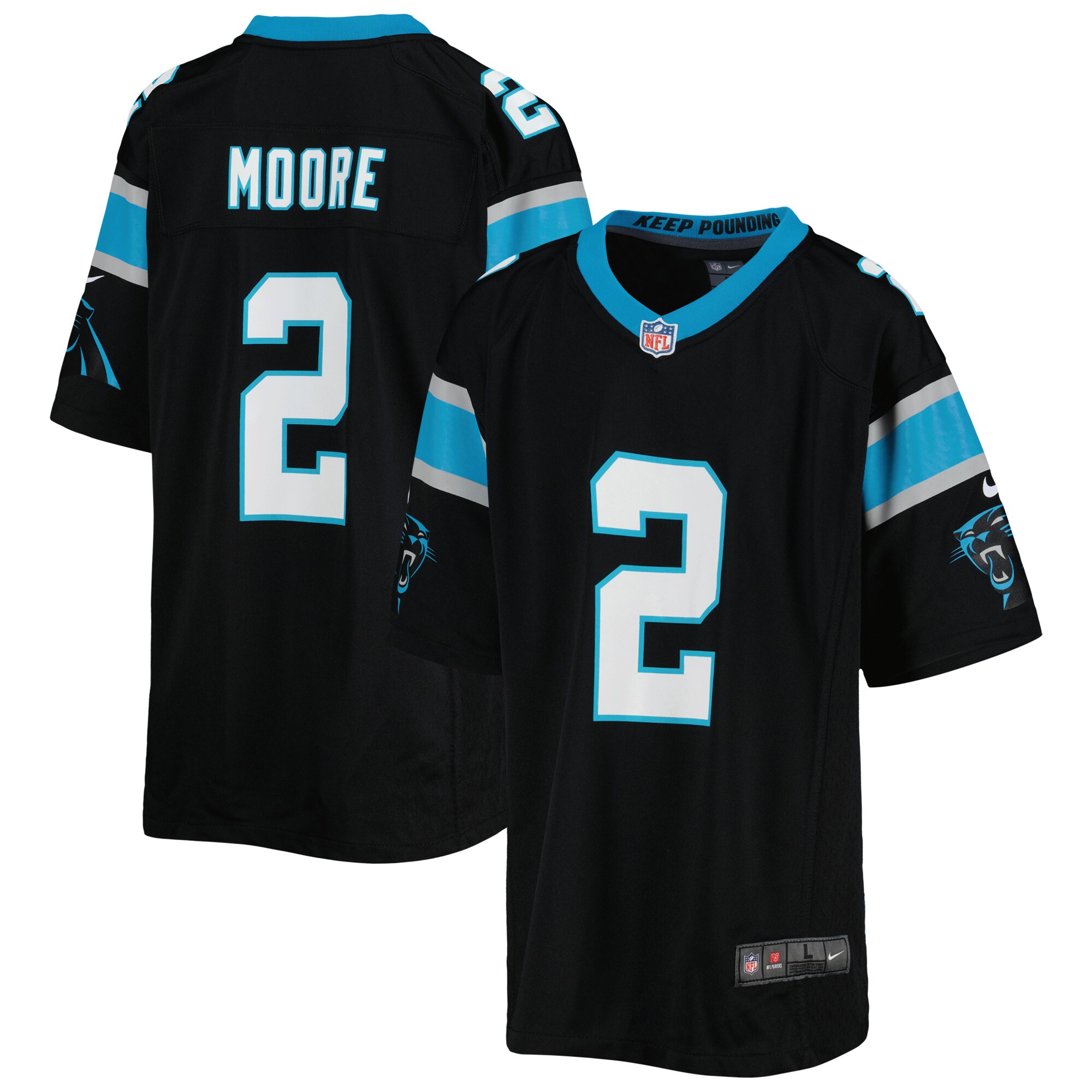 D.J. Moore Carolina Panthers  Youth Game Jersey - Black