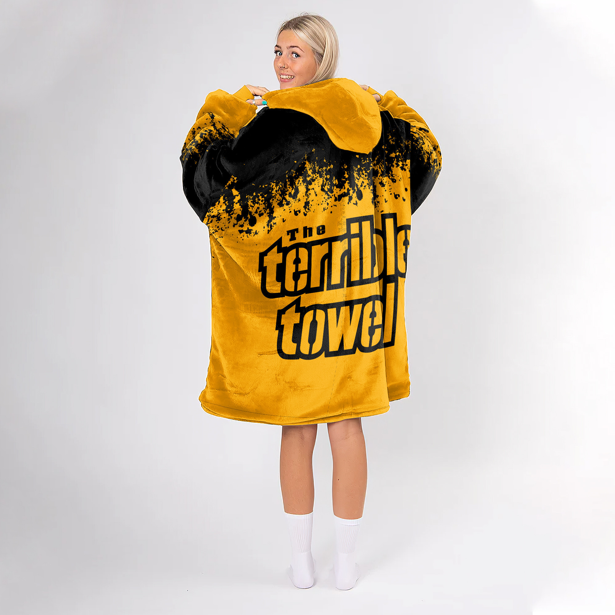 Adult Terrible Towel Pittsburgh Football Unisex Blanket Hoodie