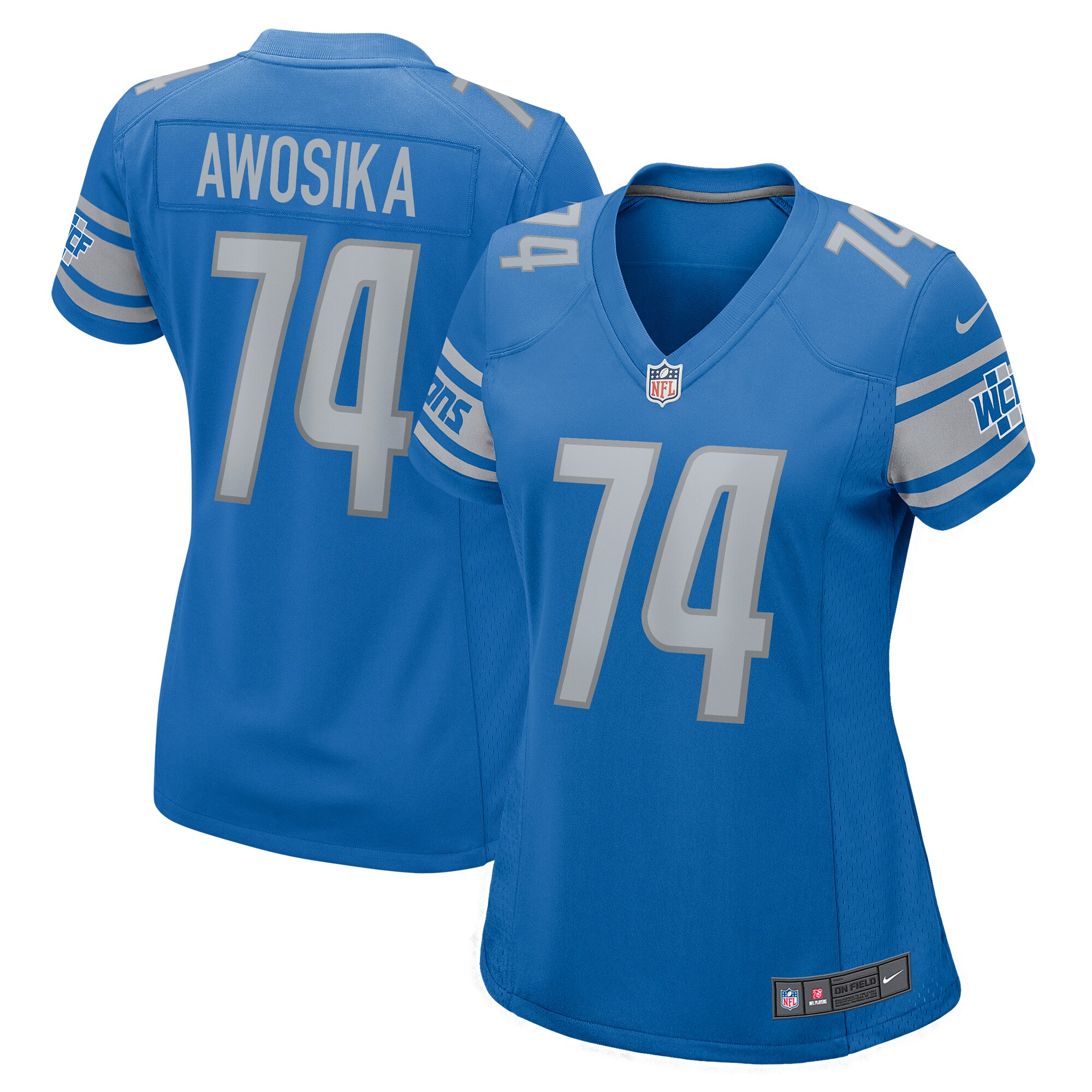 Kayode Awosika Detroit Lions  Women's Home Game Player Jersey - Blue