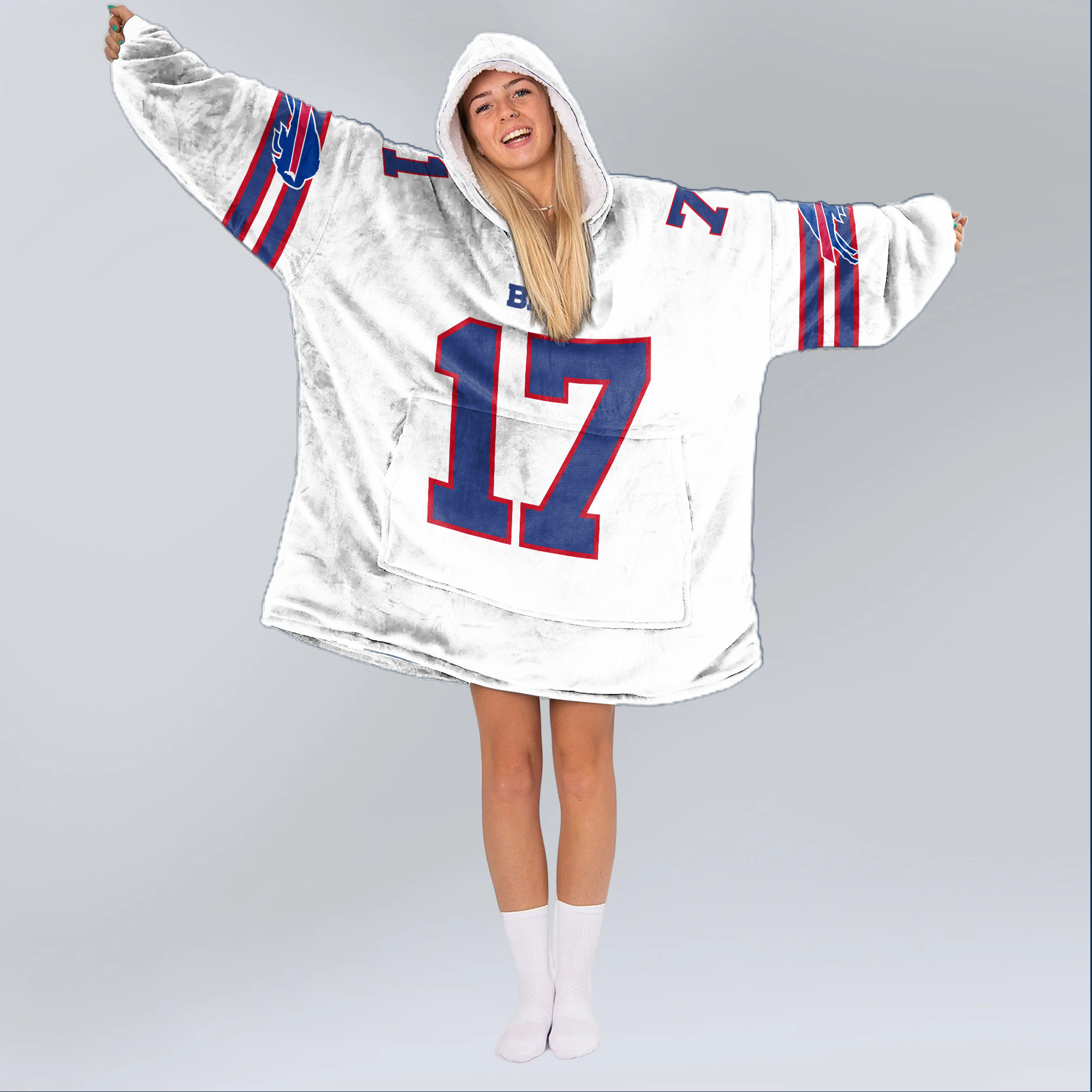 Adult 17 Buffalo Football Unisex Blanket Hoodie