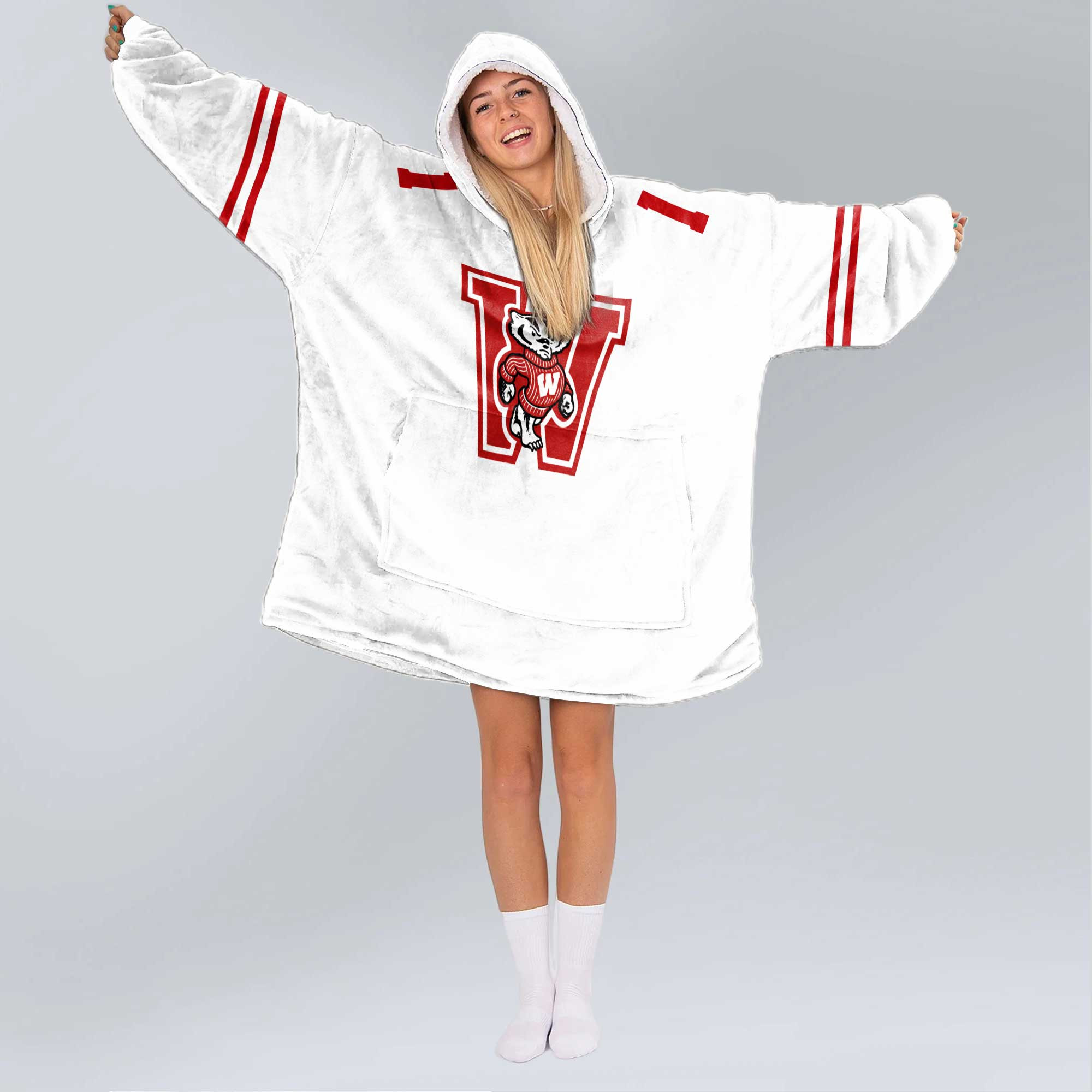 Adult #1 Wisconsin Football Unisex Blanket Hoodie