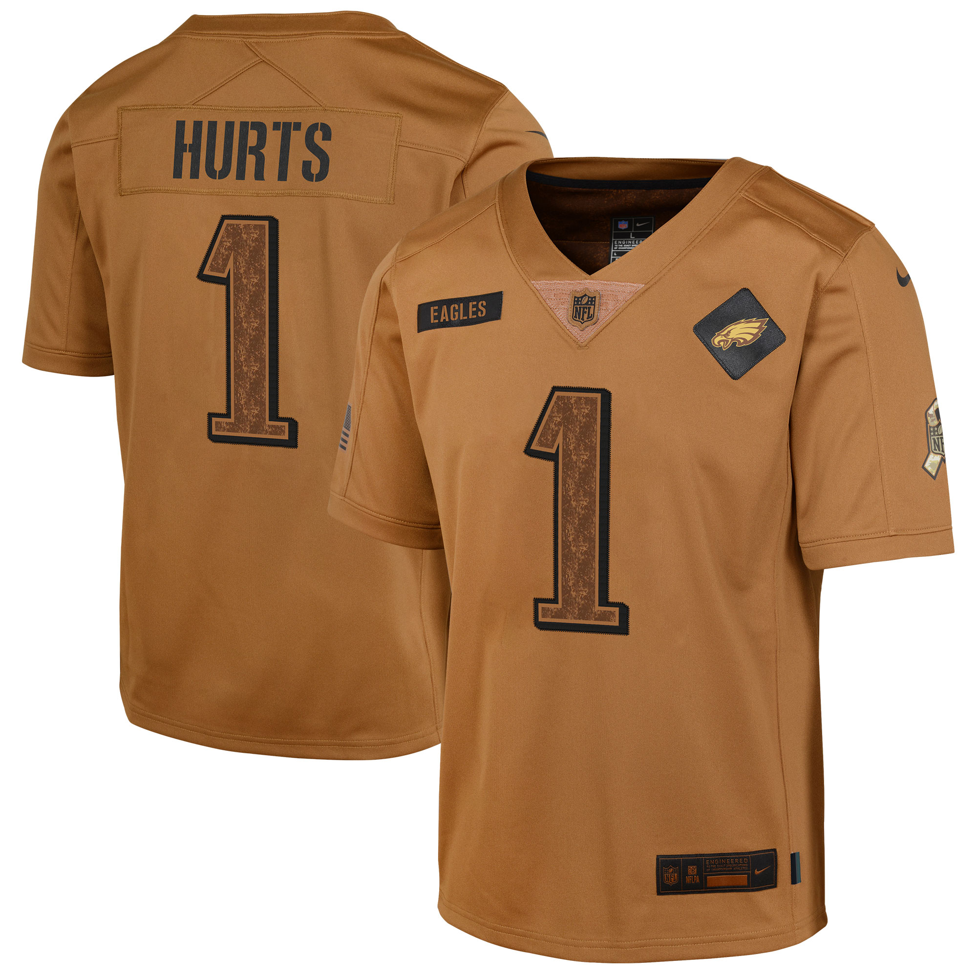 Jalen Hurts Philadelphia Eagles  Youth 2023 Salute To Service Limited Jersey - Brown