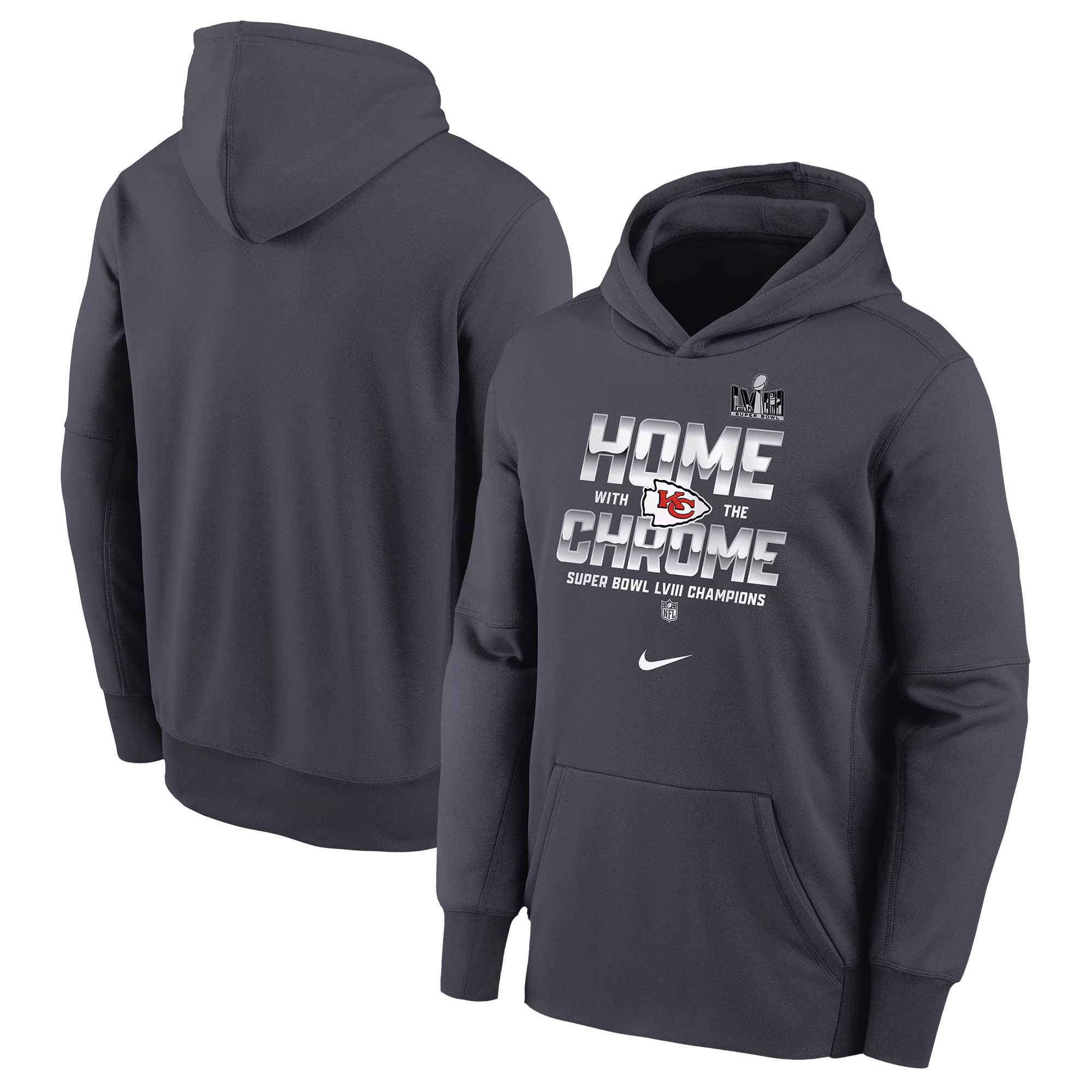 Kansas City Chiefs Youth Super Bowl LVIII Champions Parade Pullover Hoodie - Anthracite