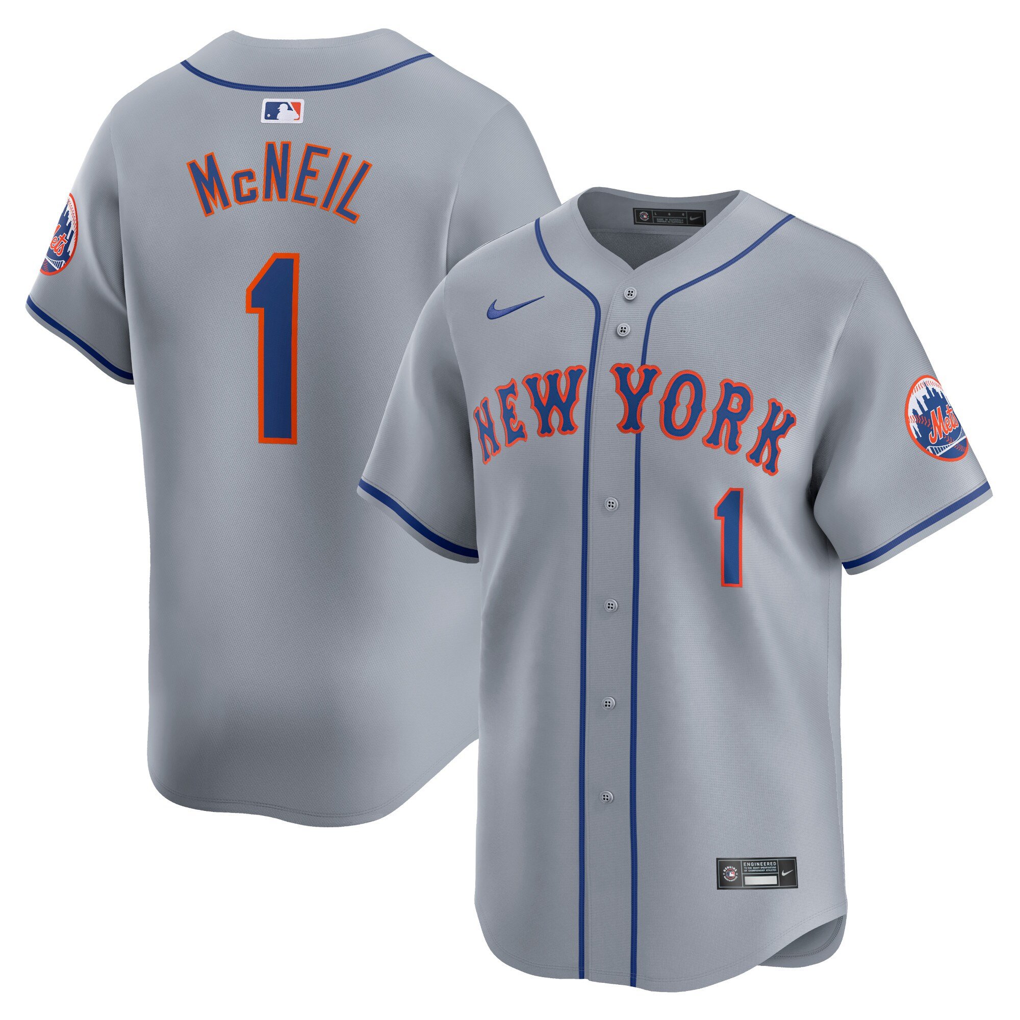 Men's New York Mets #1 Jeff McNeil  Gray Away Limited Player Jersey